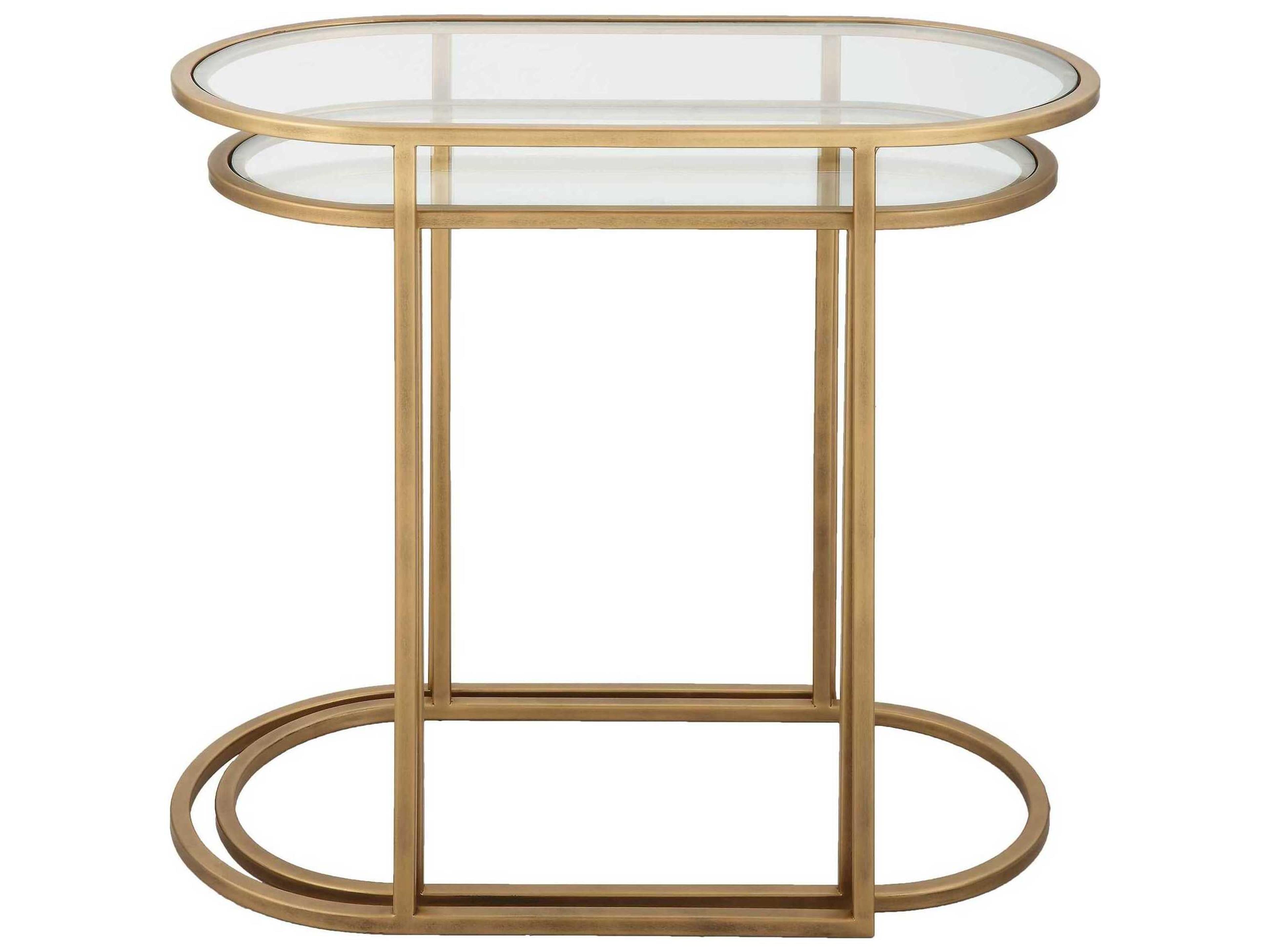 Luxecor Illumination Oval Glass Antique Brushed Brass End Table