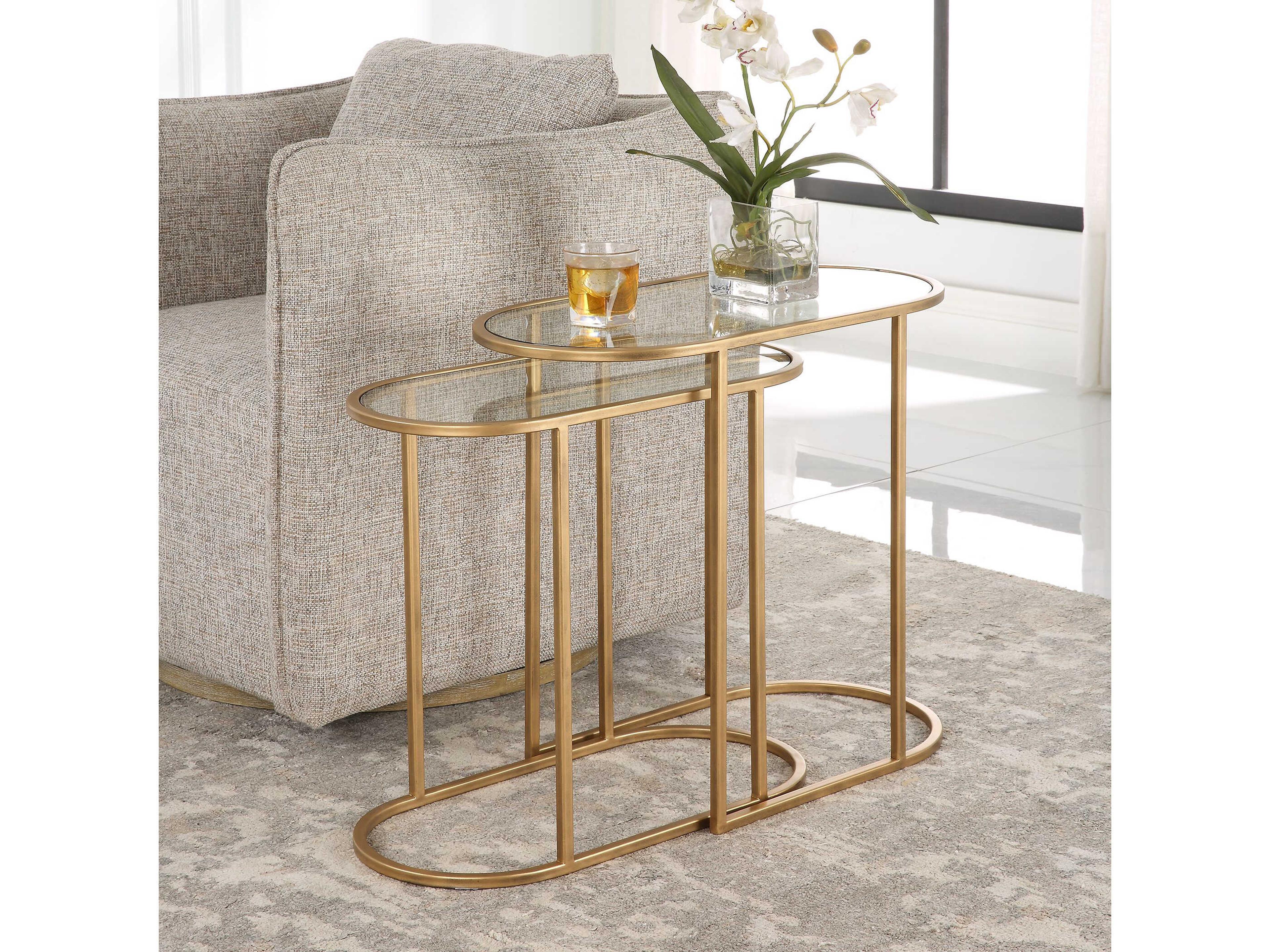 Luxecor Illumination Oval Glass Antique Brushed Brass End Table