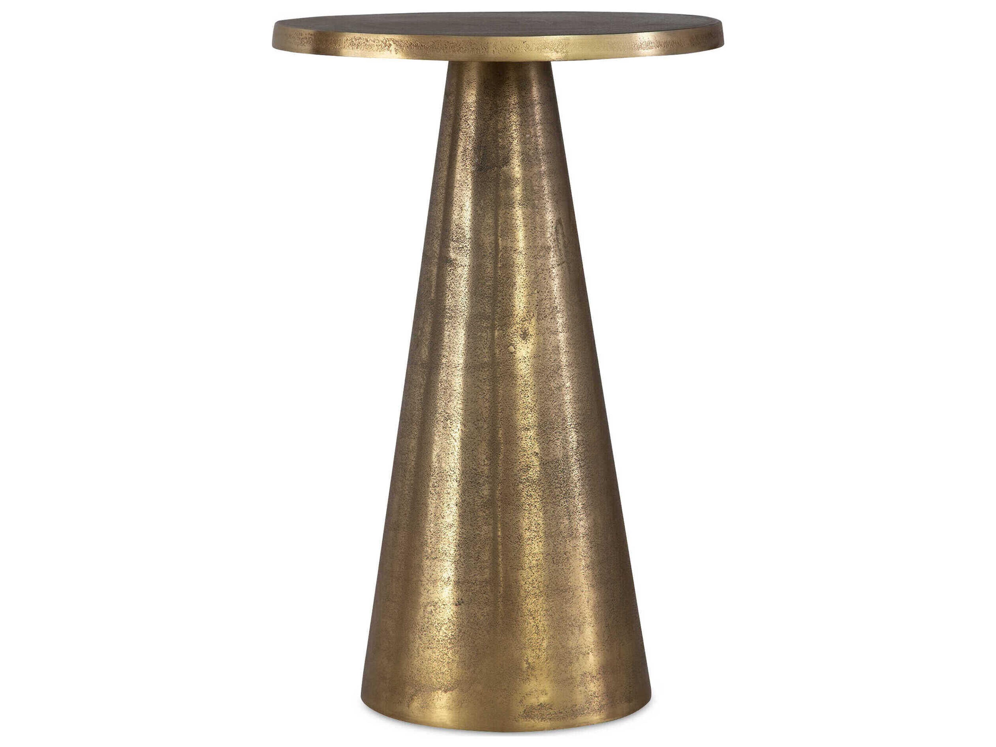 Illumination Round Metal Antique Brass End Table