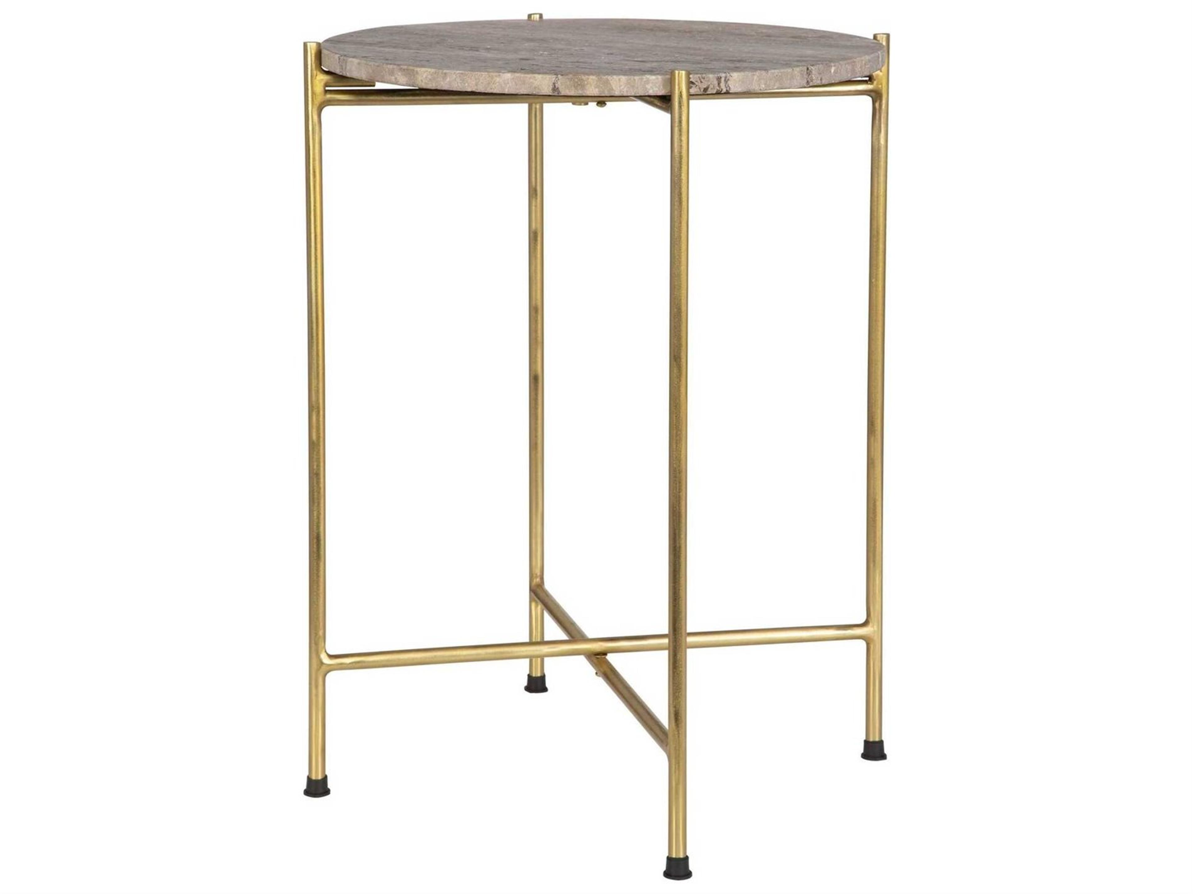 Luxecor Illumination Round Stone Gold End Table