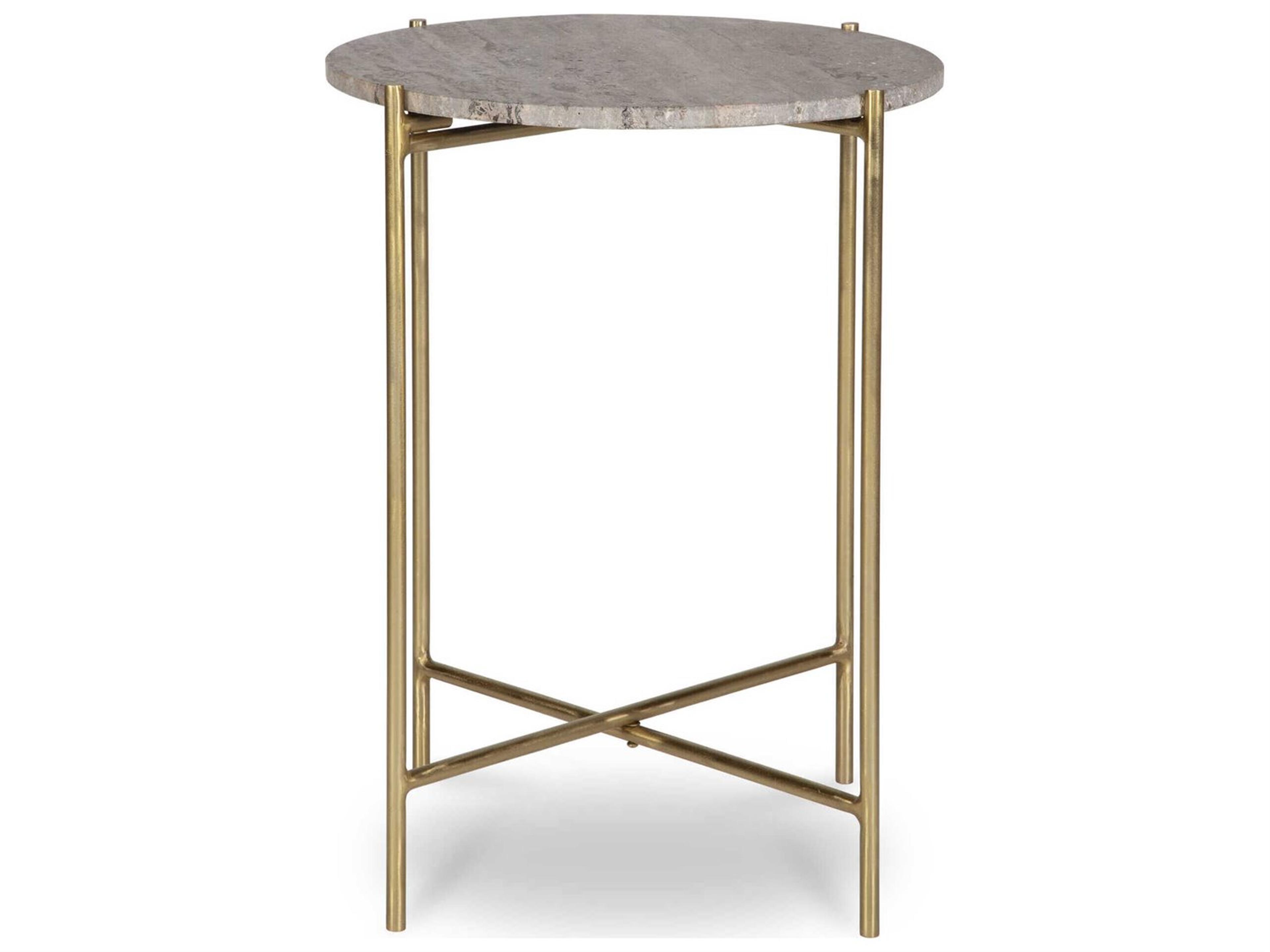 Luxecor Illumination Round Stone Gold End Table