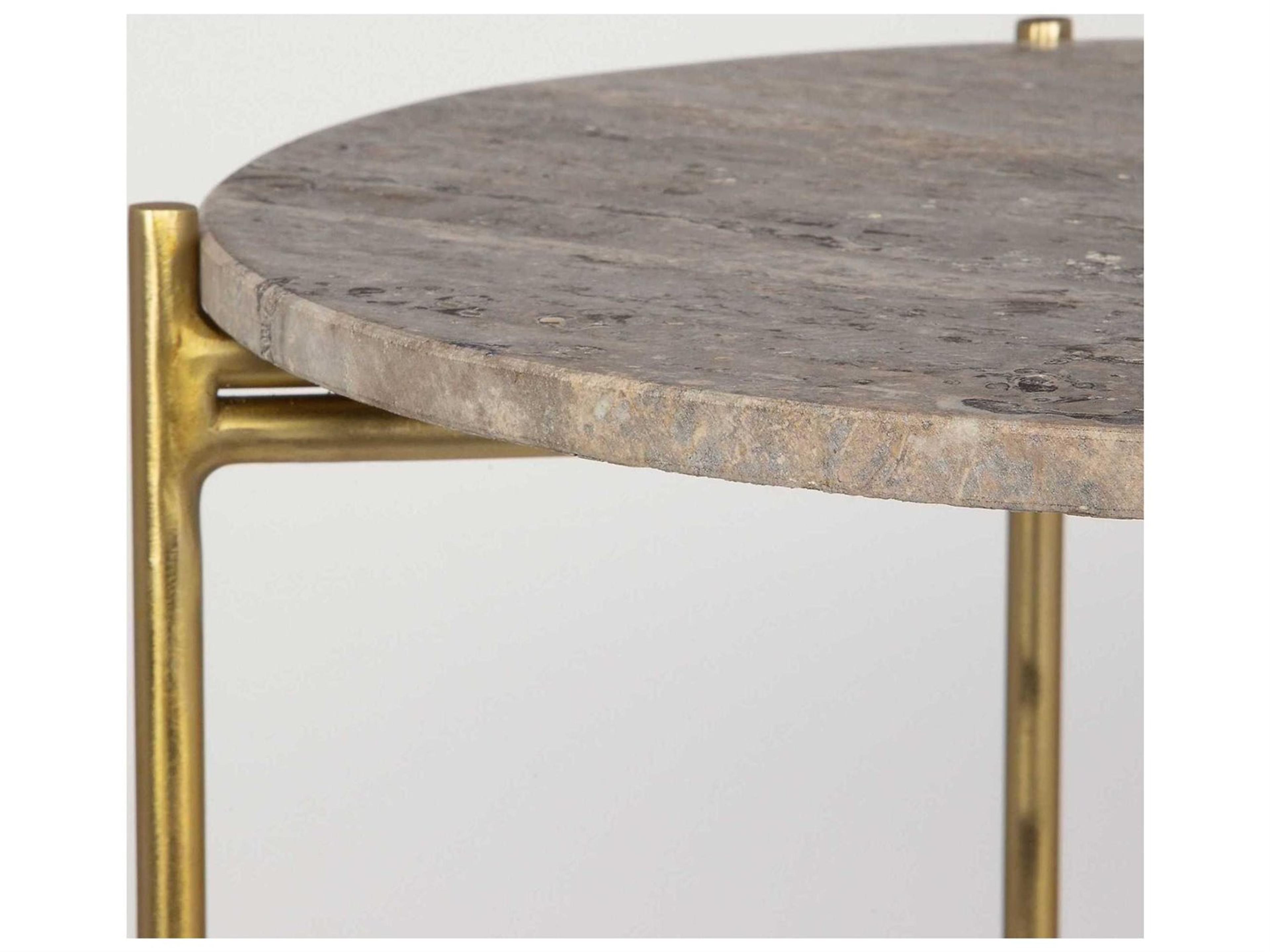 Luxecor Illumination Round Stone Gold End Table