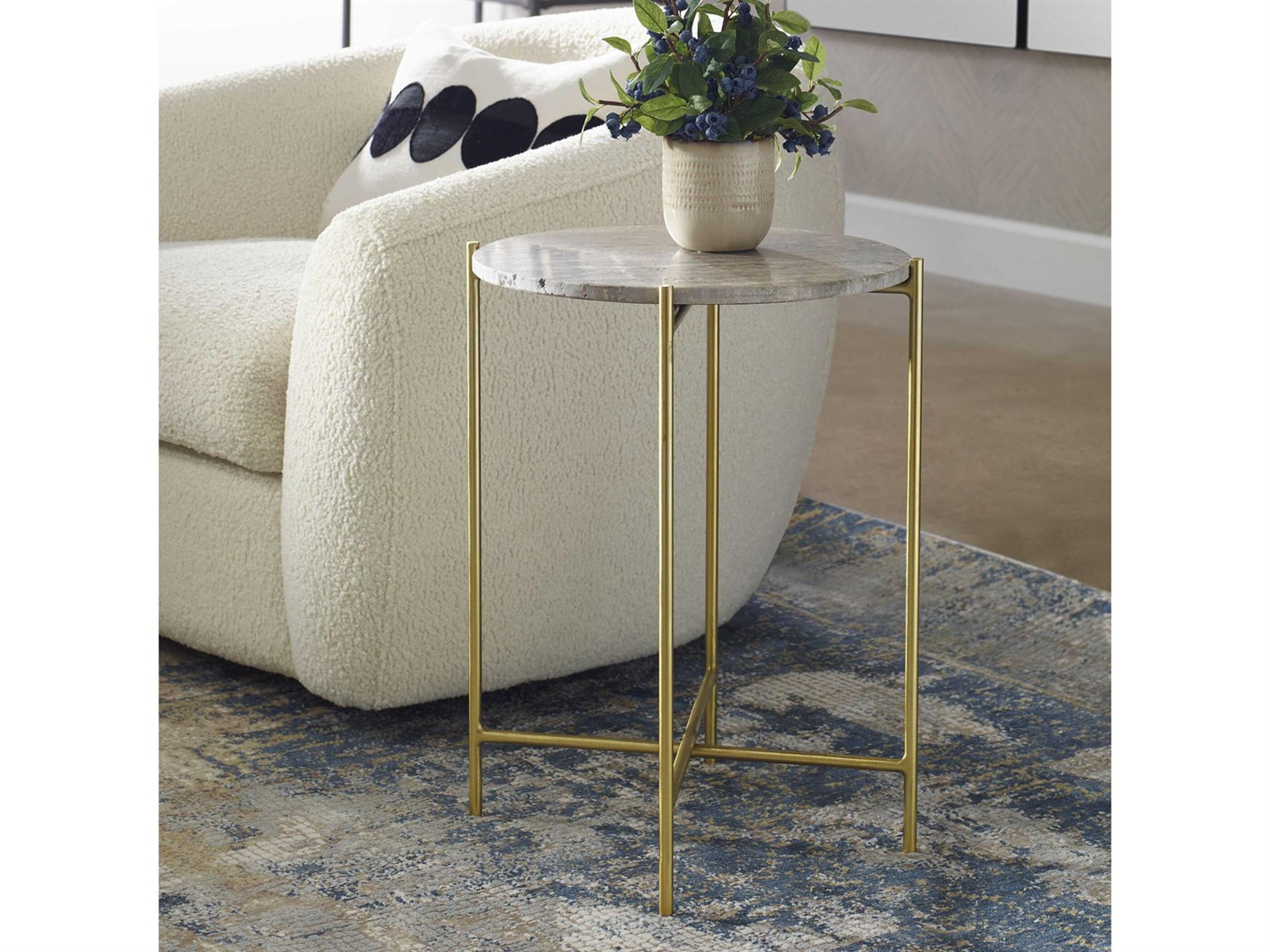 Luxecor Illumination Round Stone Gold End Table
