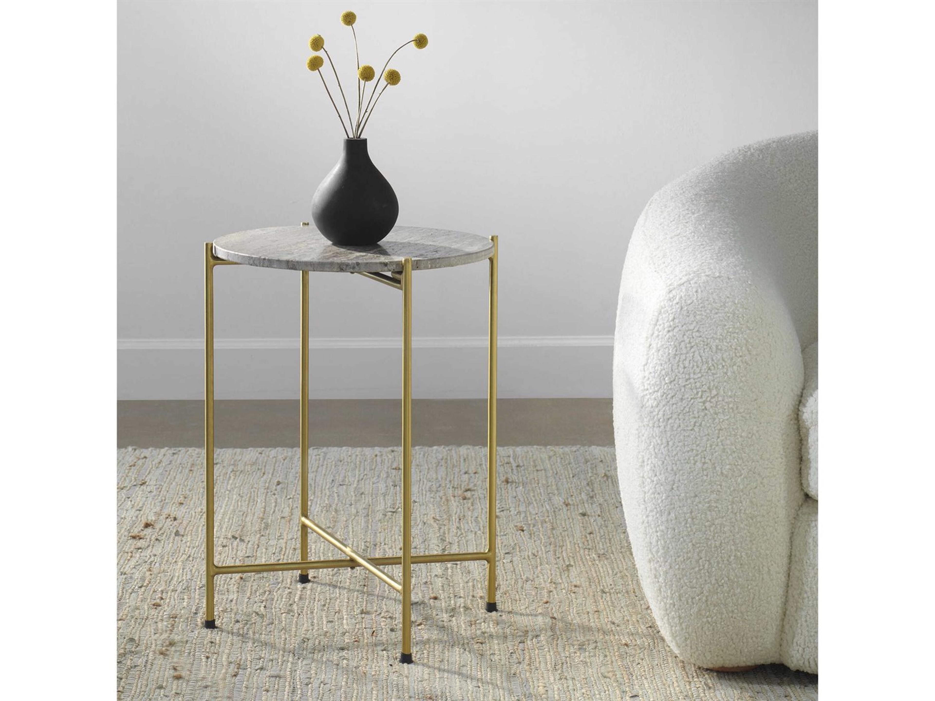 Luxecor Illumination Round Stone Gold End Table