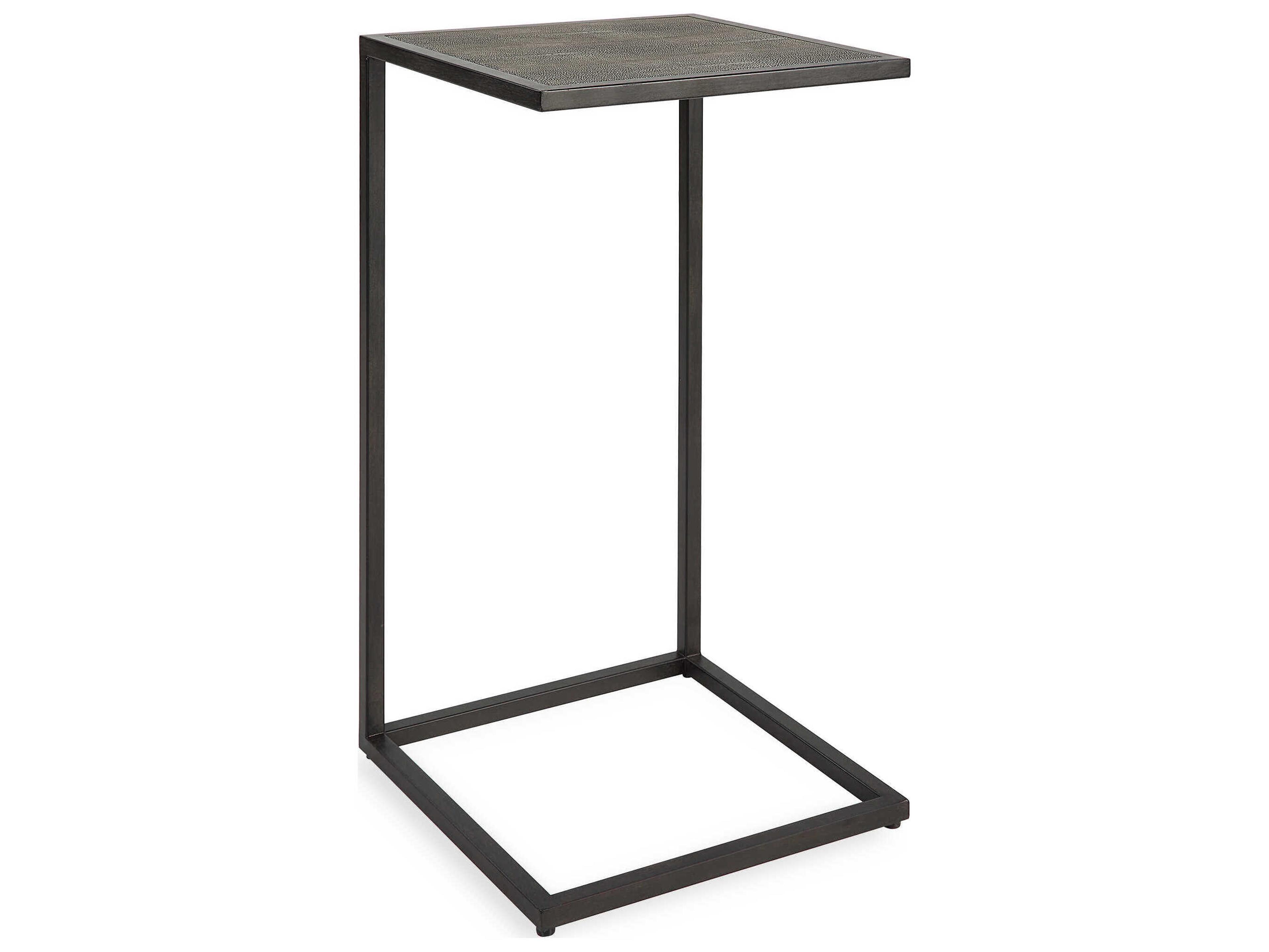 Luxecor Illumination Square Faux Leather Antique Black Gray End Table