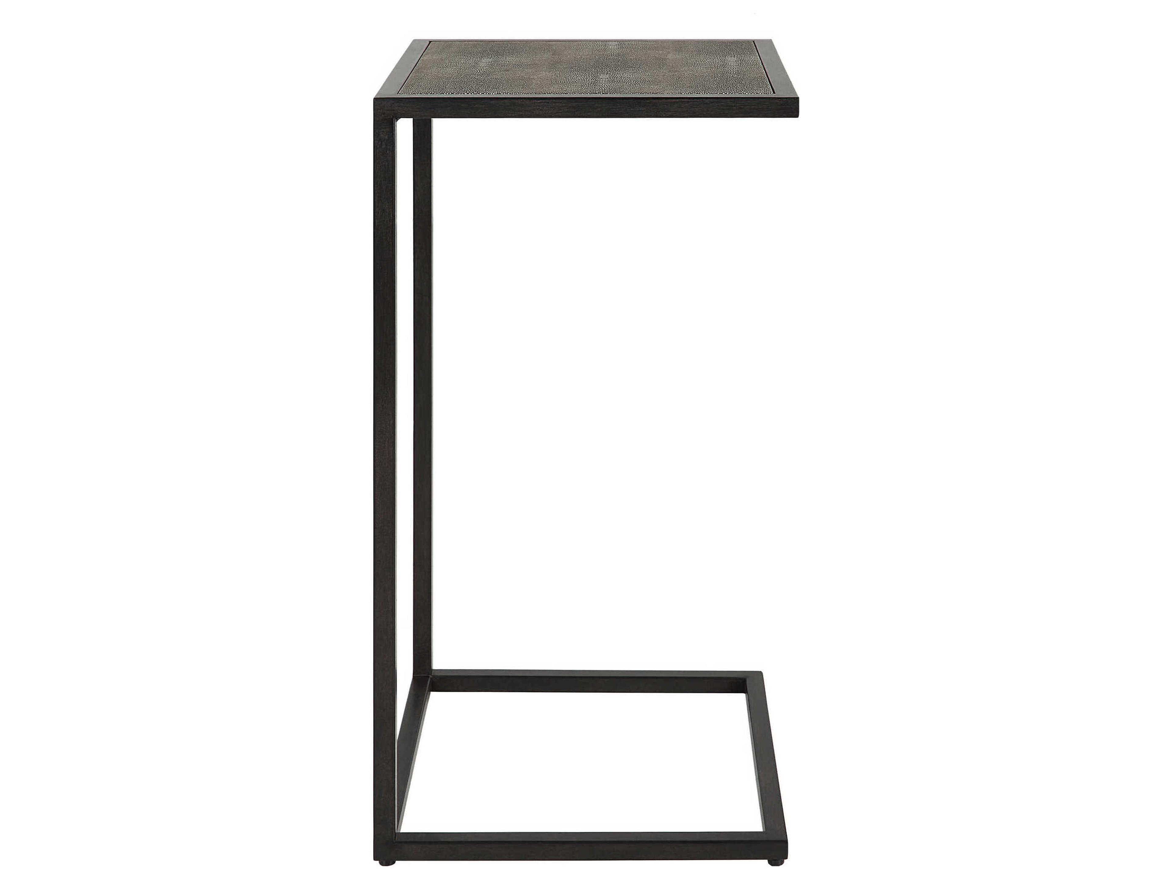 Luxecor Illumination Square Faux Leather Antique Black Gray End Table