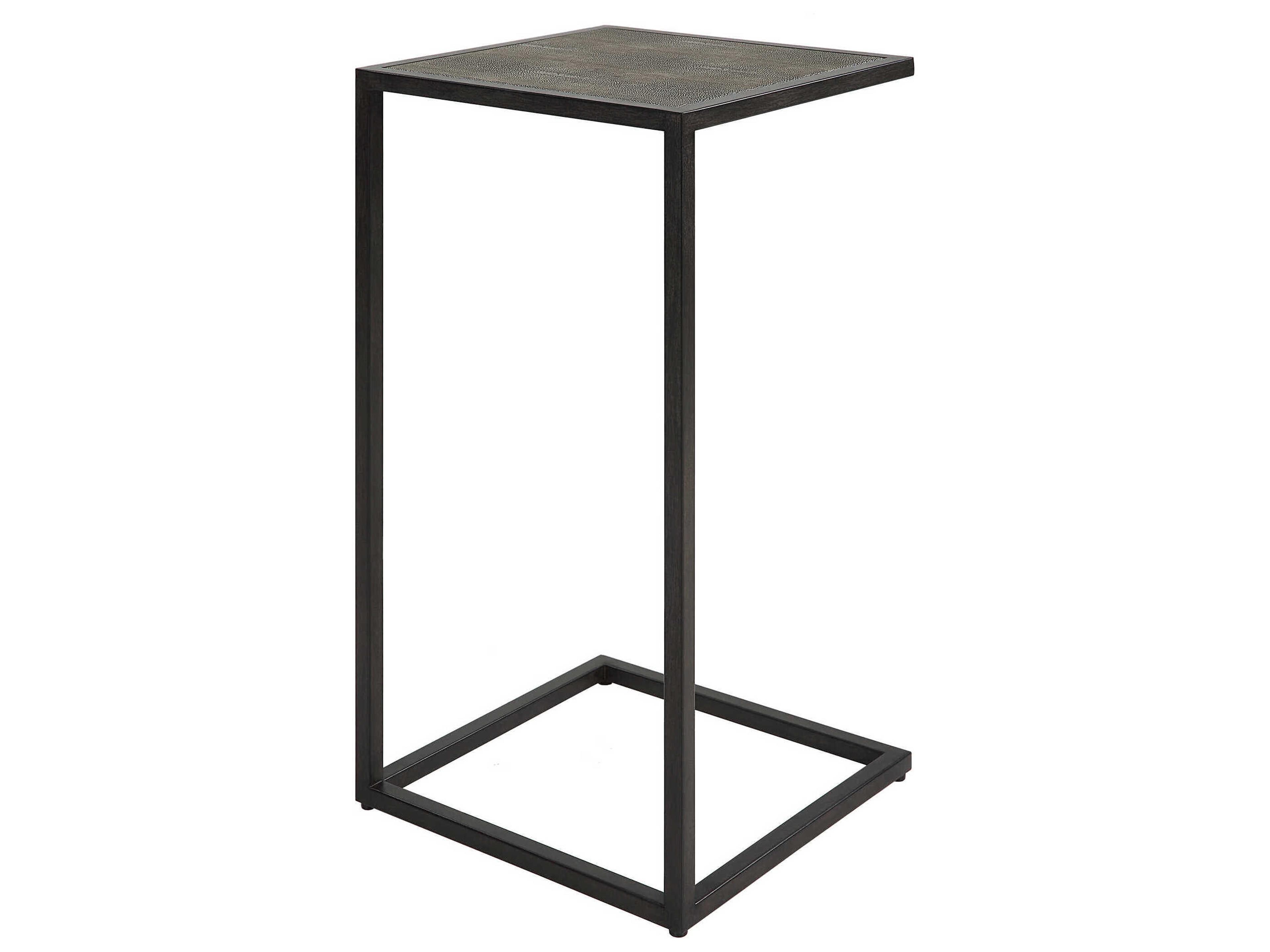 Luxecor Illumination Square Faux Leather Antique Black Gray End Table