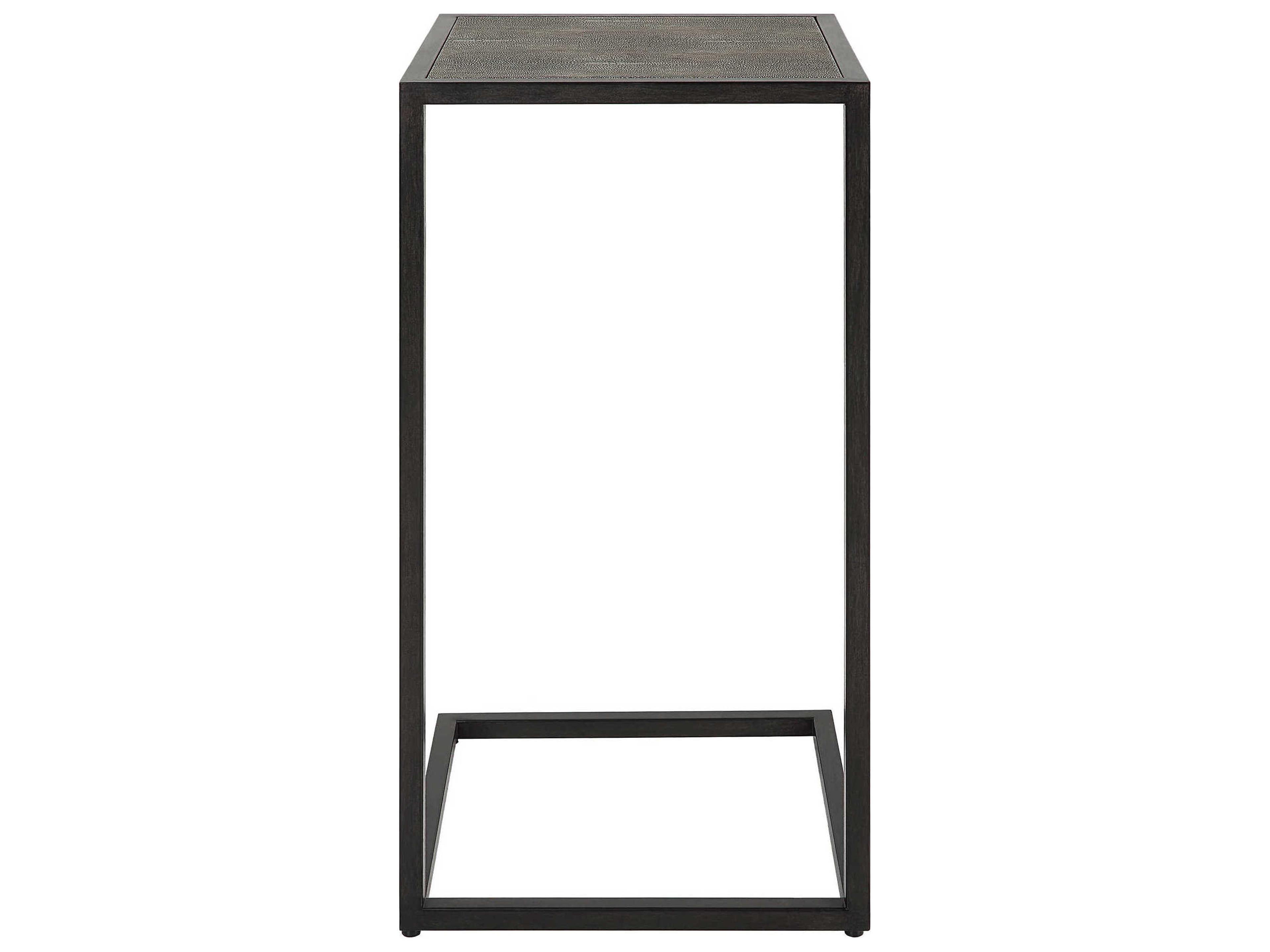 Luxecor Illumination Square Faux Leather Antique Black Gray End Table