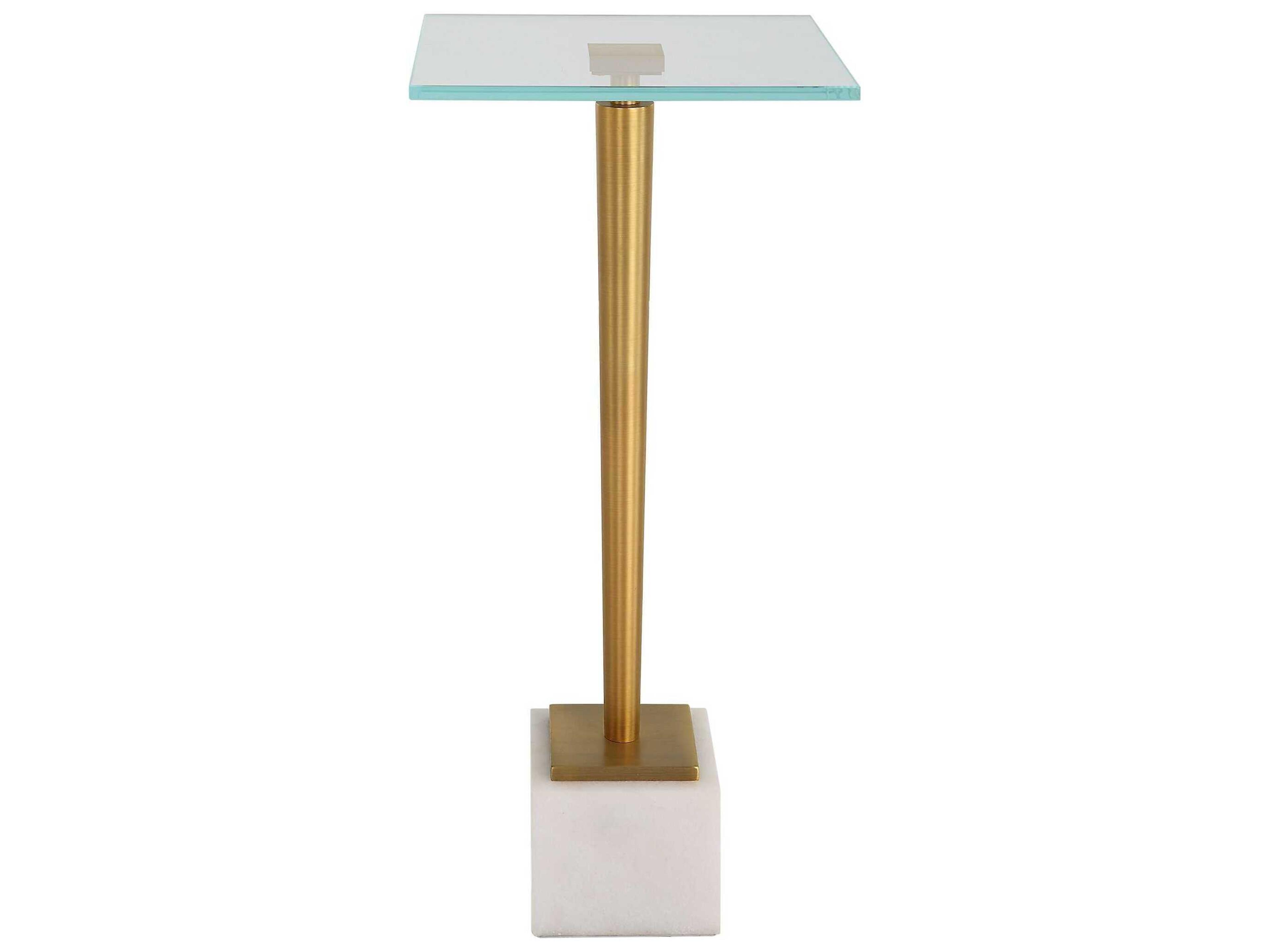Luxecor Illumination Square Glass Brass White End Table