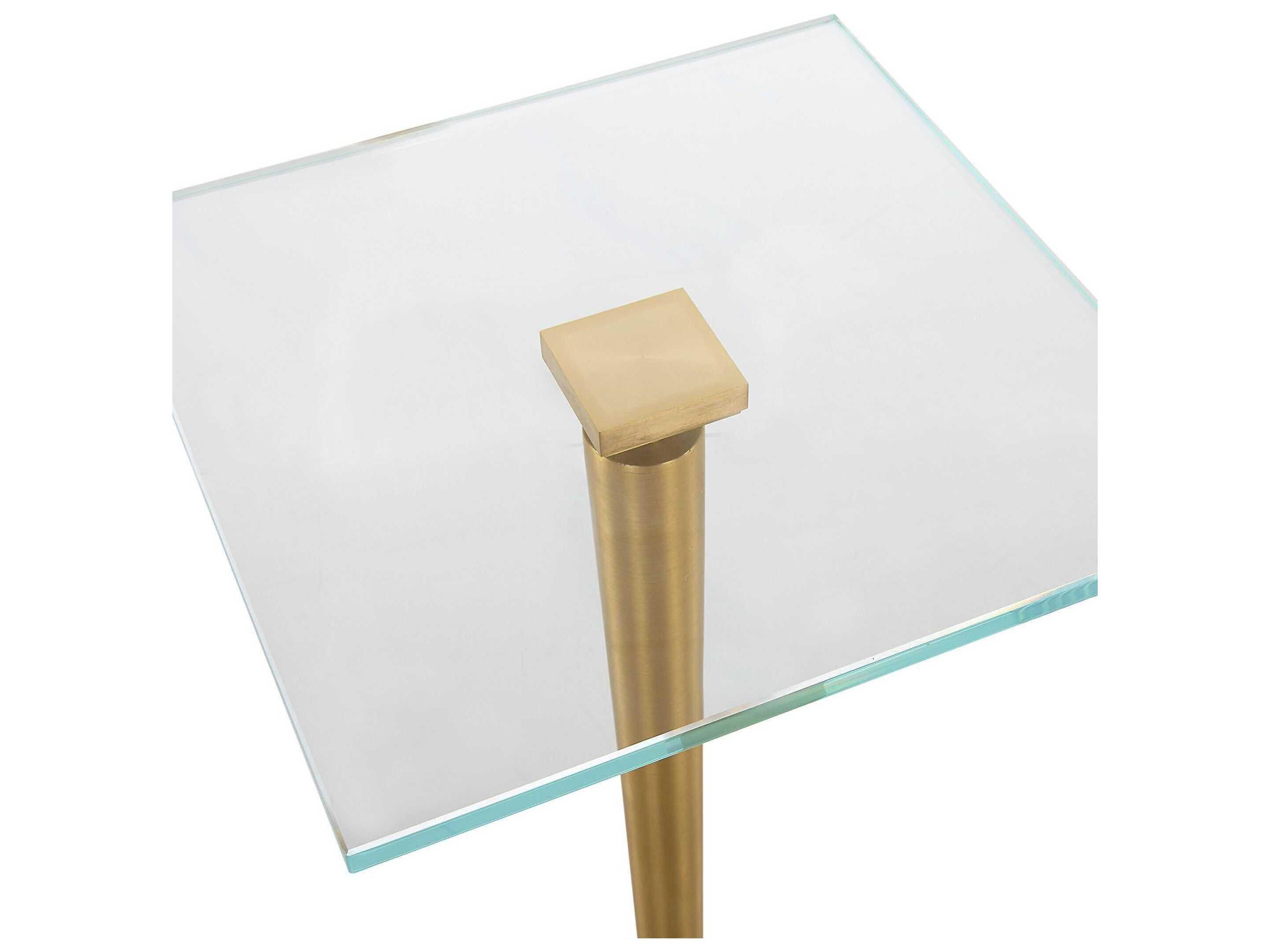 Luxecor Illumination Square Glass Brass White End Table