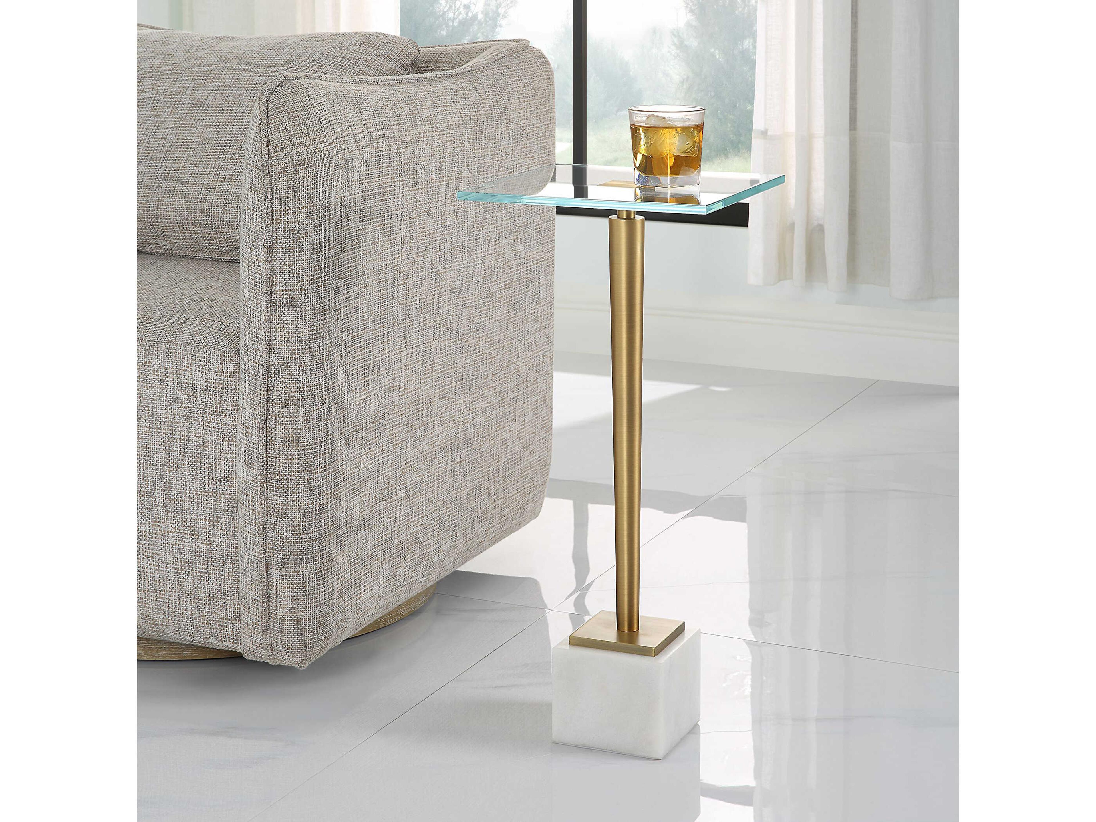Luxecor Illumination Square Glass Brass White End Table