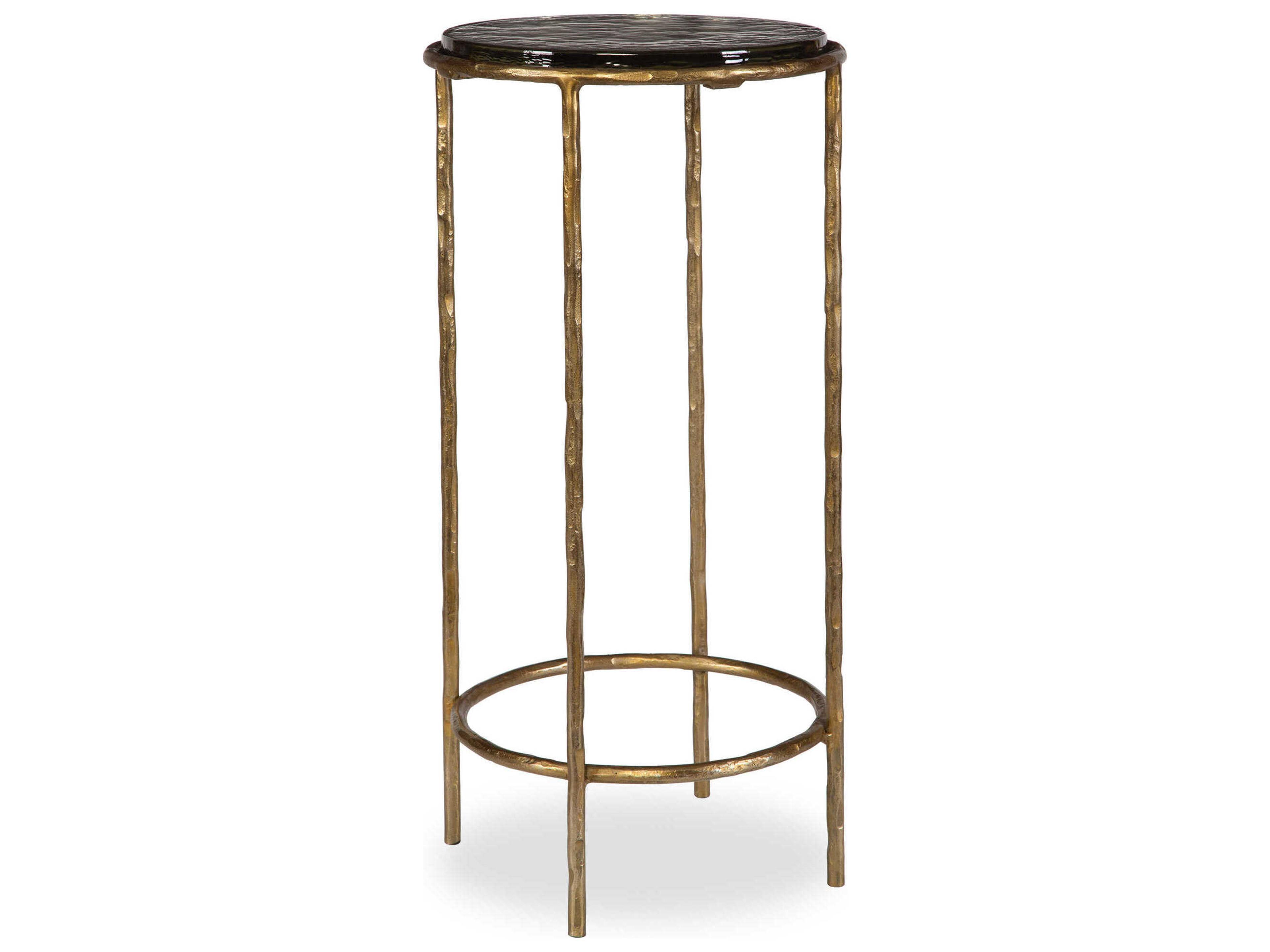 Illumination Round Glass Antique Gold End Table