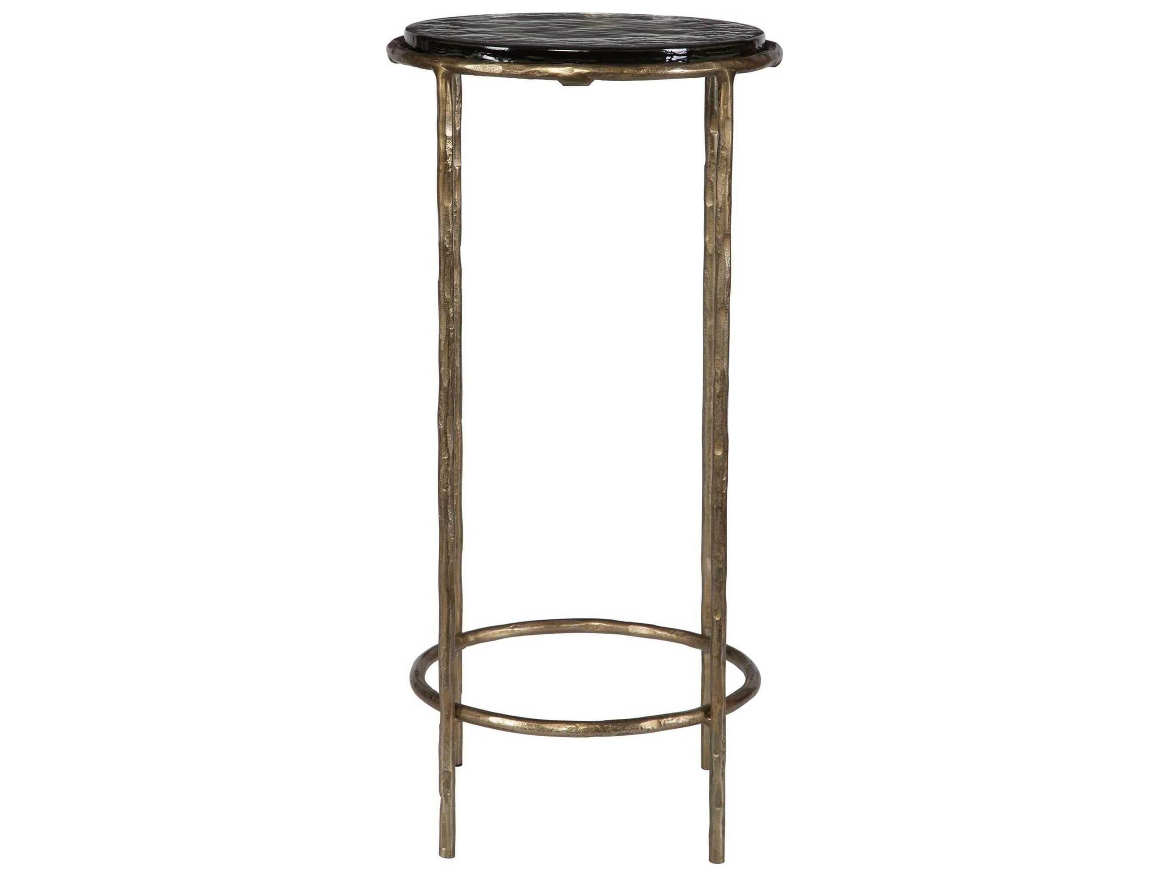 Luxecor Illumination Round Glass Antique Gold End Table