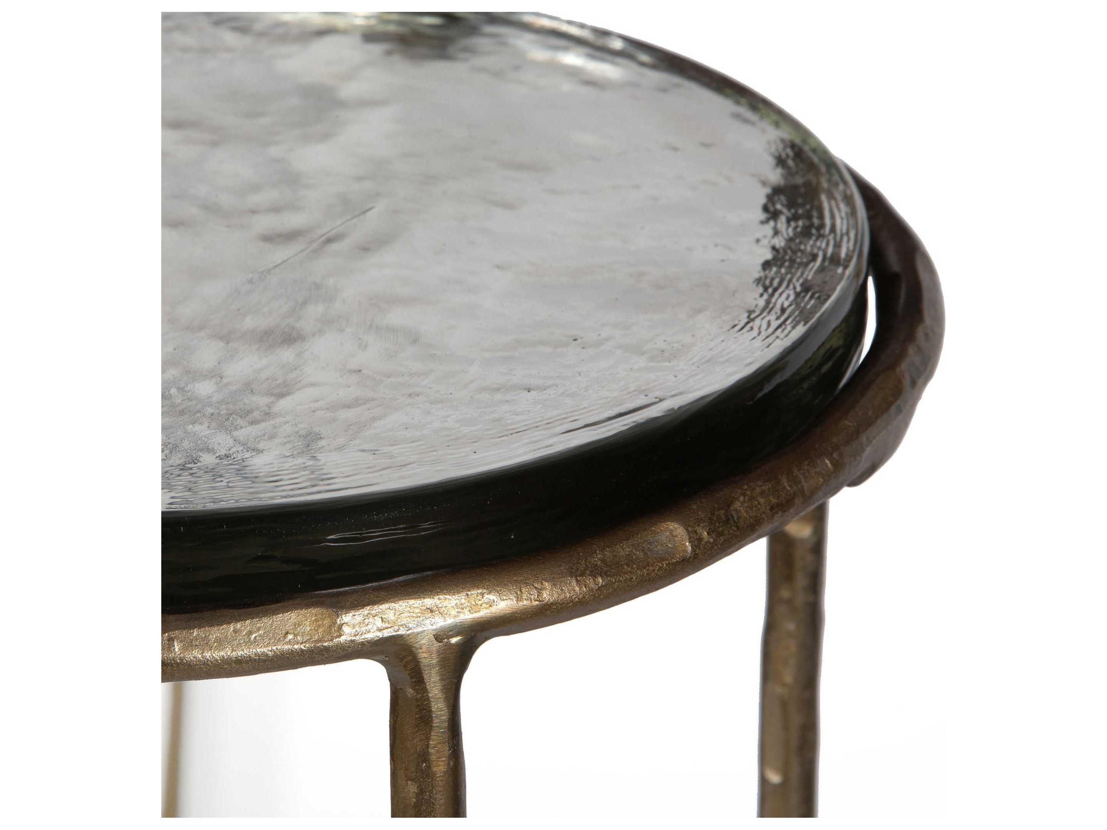 Luxecor Illumination Round Glass Antique Gold End Table
