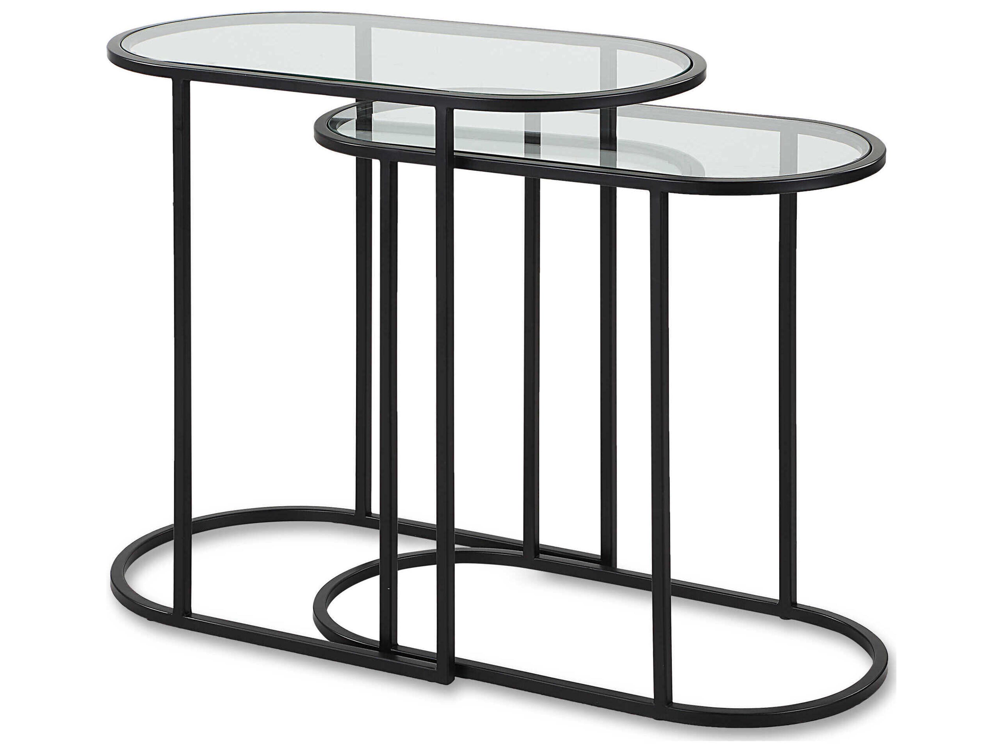 Luxecor Illumination Oval Glass Matte Black End Table