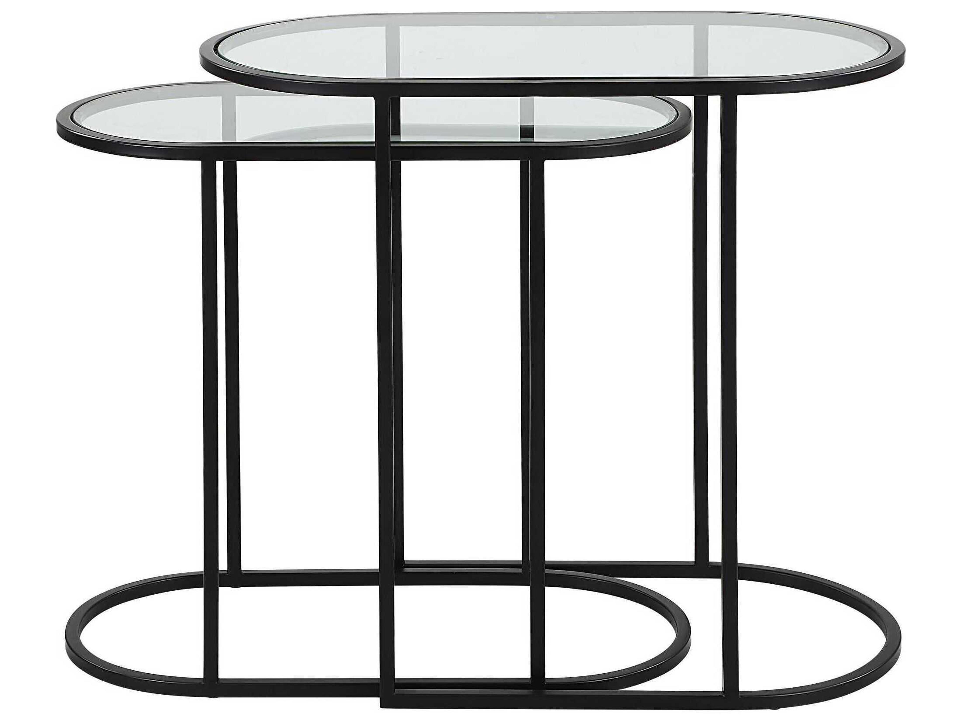 Luxecor Illumination Oval Glass Matte Black End Table