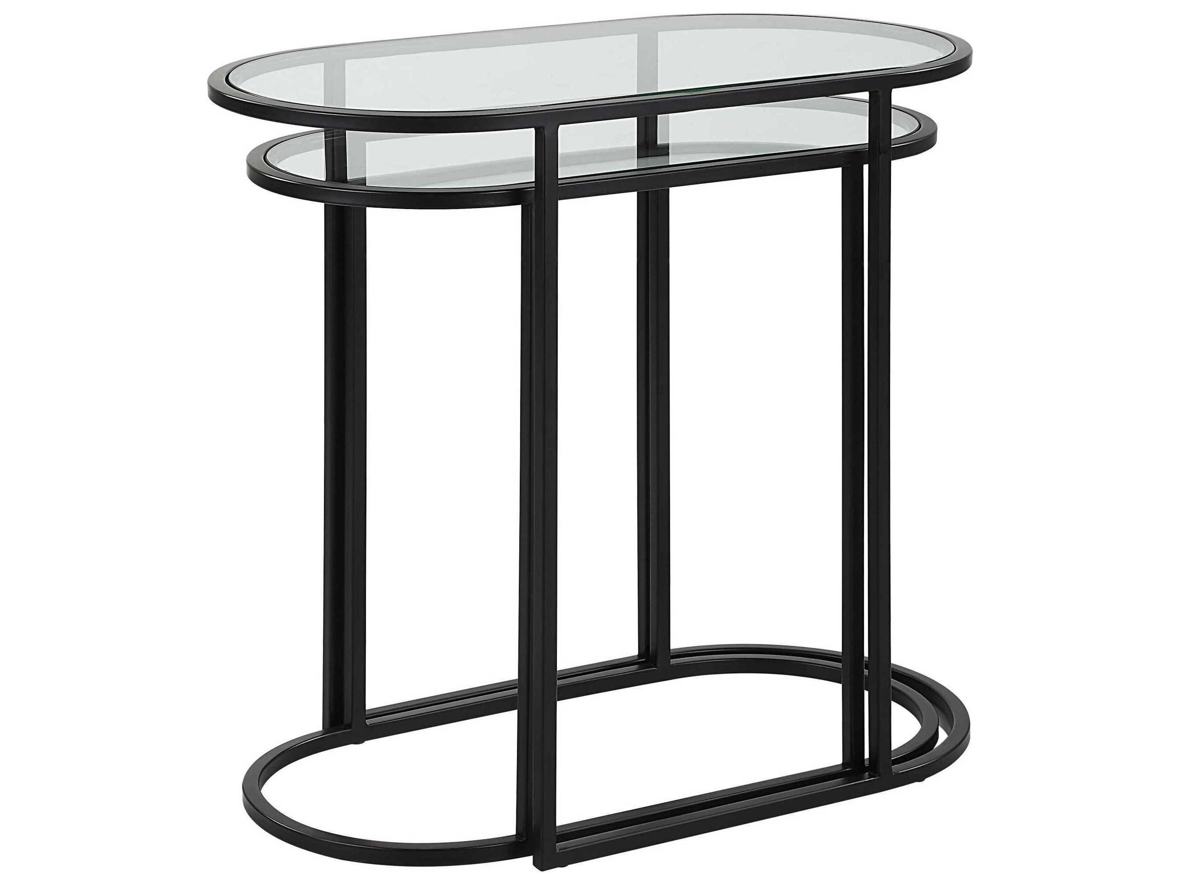 Luxecor Illumination Oval Glass Matte Black End Table