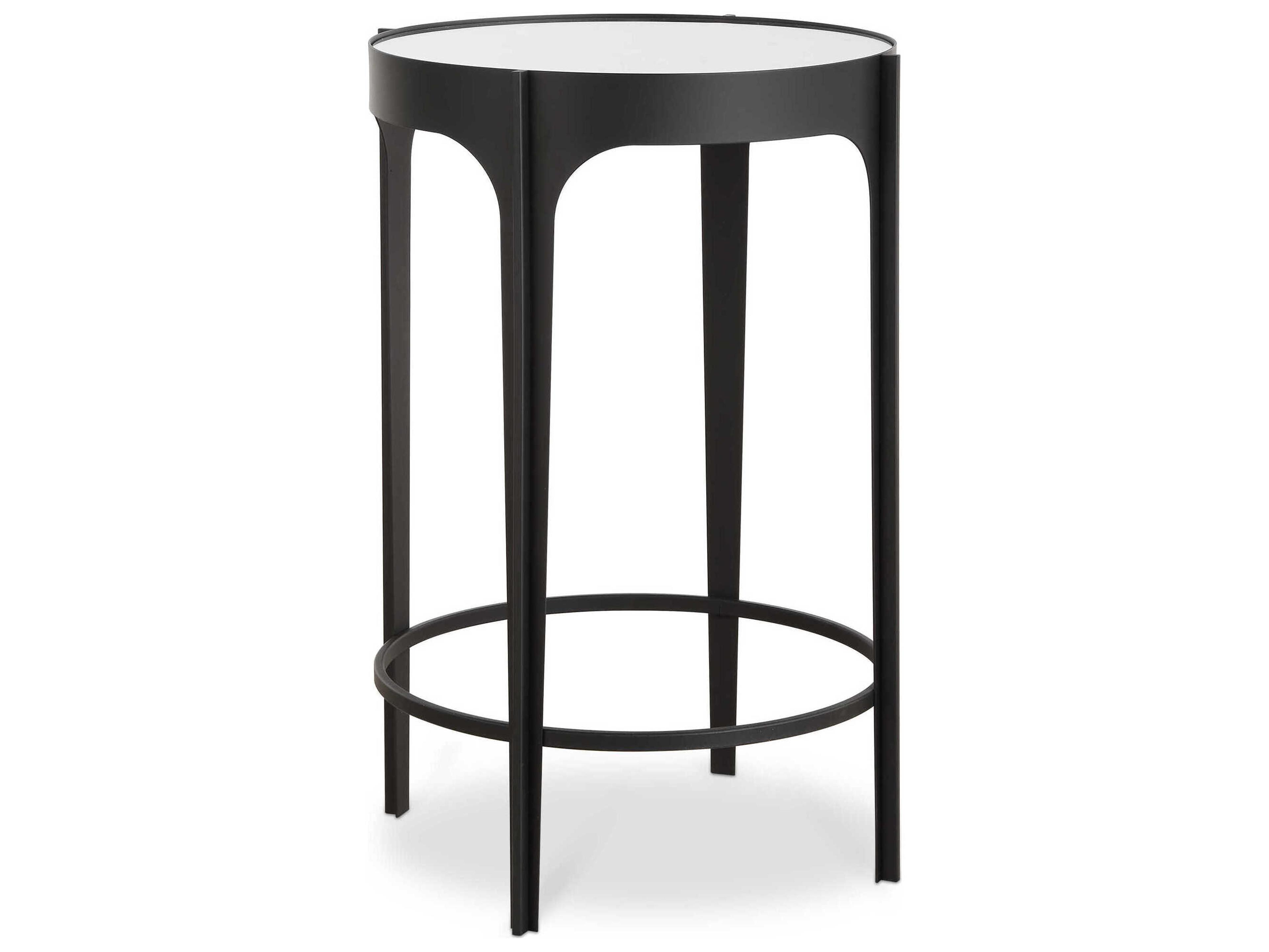 Luxecor Illumination Round Mirror Matte Black End Table