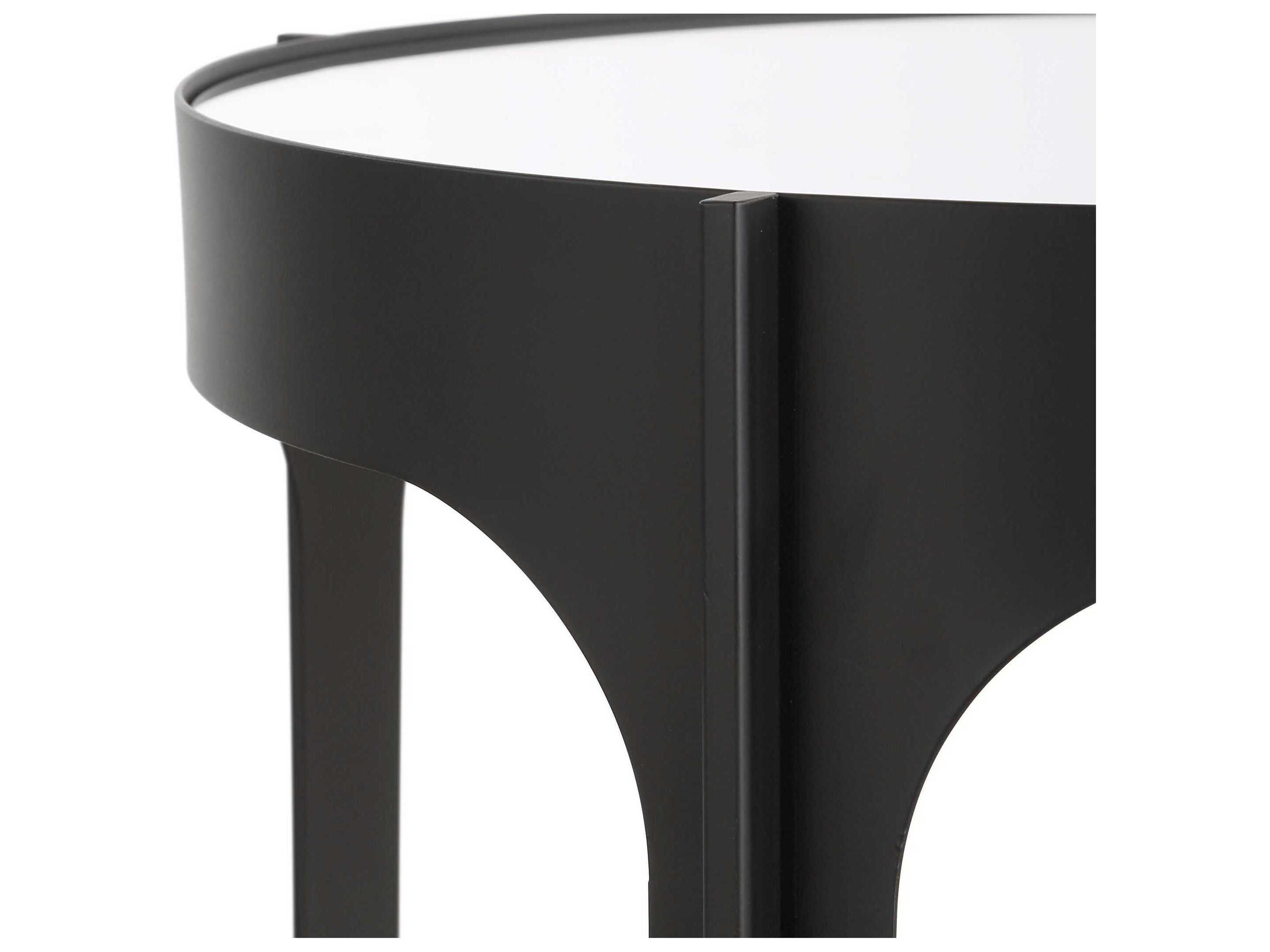 Luxecor Illumination Round Mirror Matte Black End Table