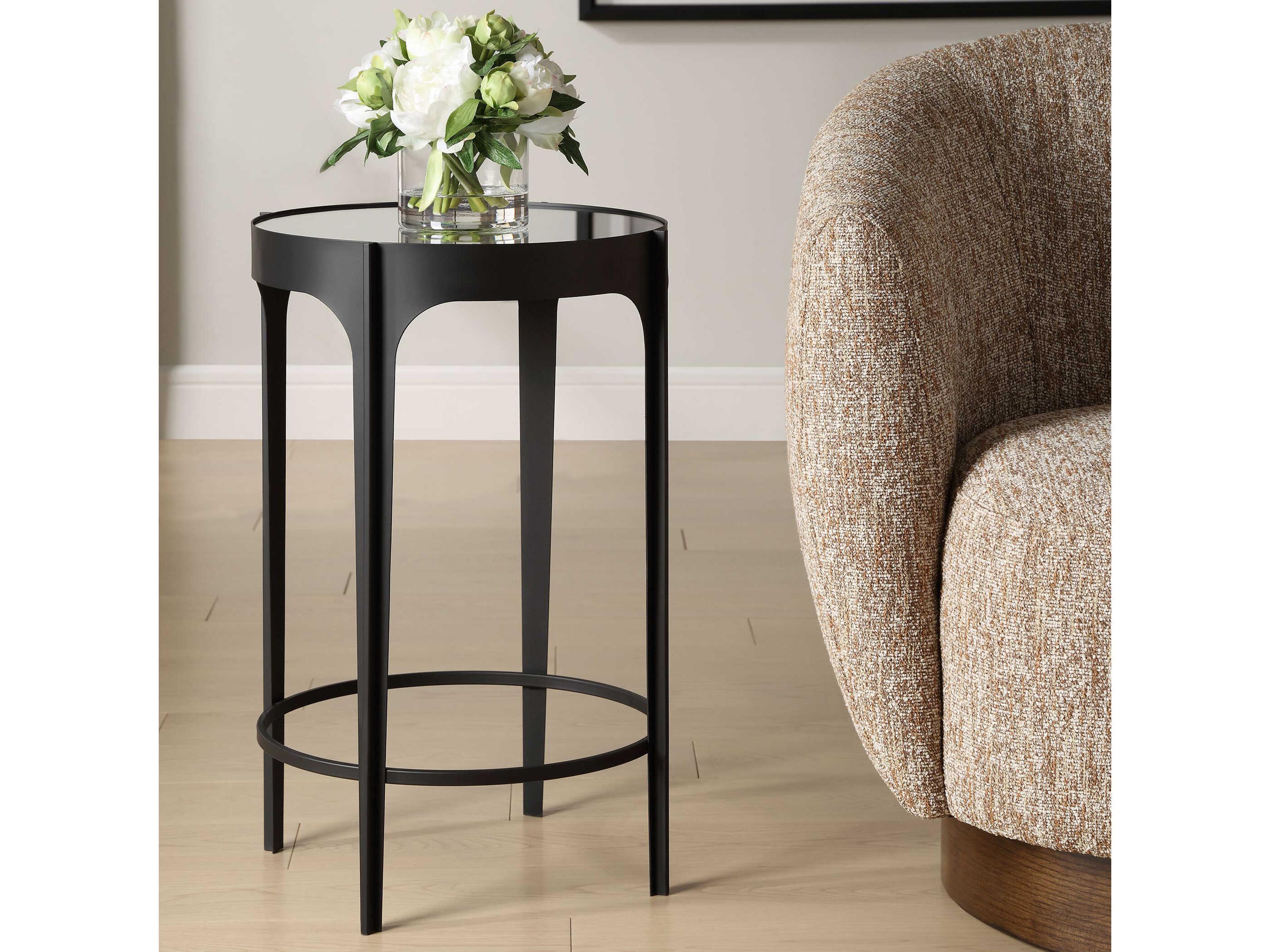 Luxecor Illumination Round Mirror Matte Black End Table