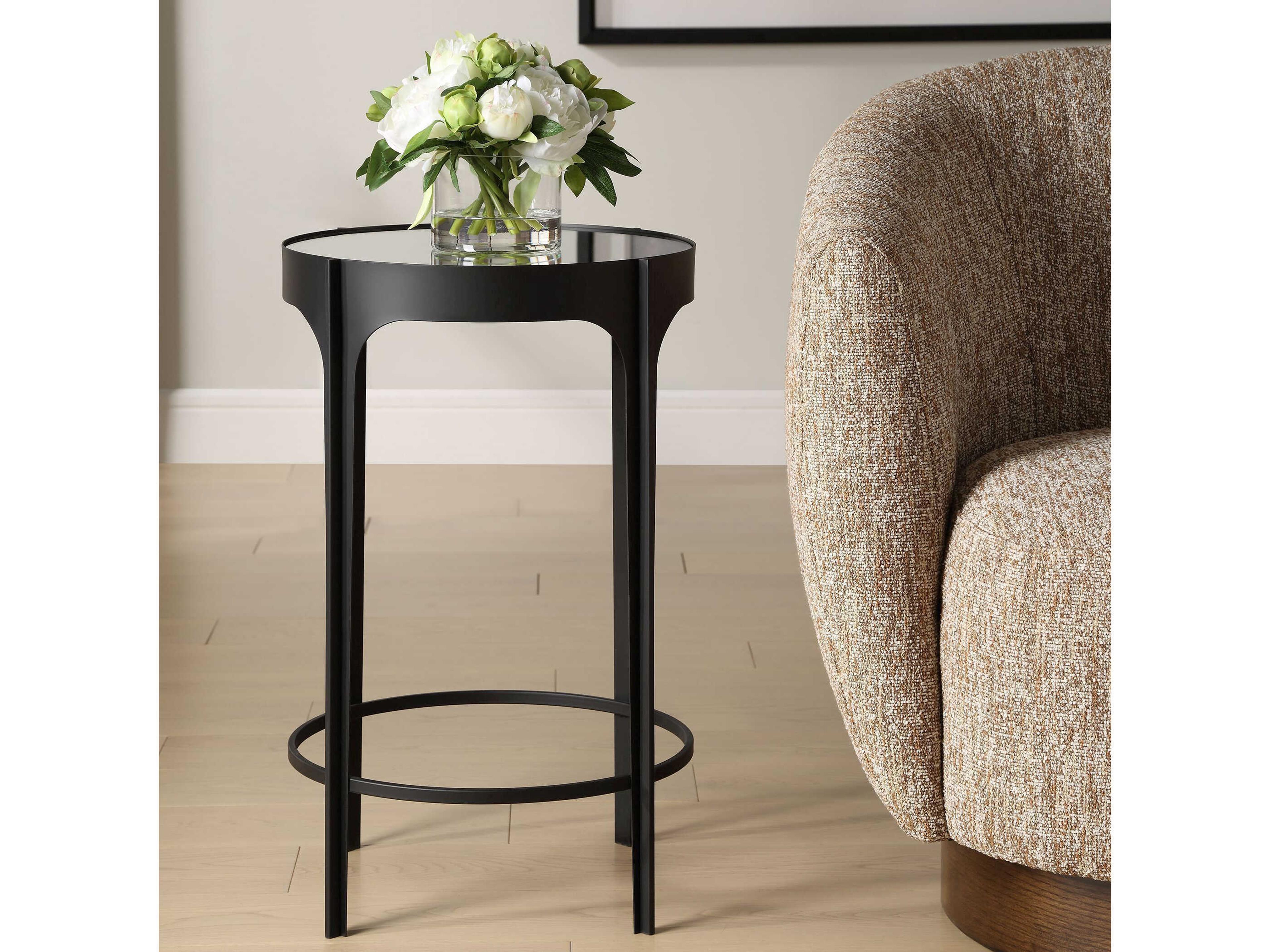 Luxecor Illumination Round Mirror Matte Black End Table