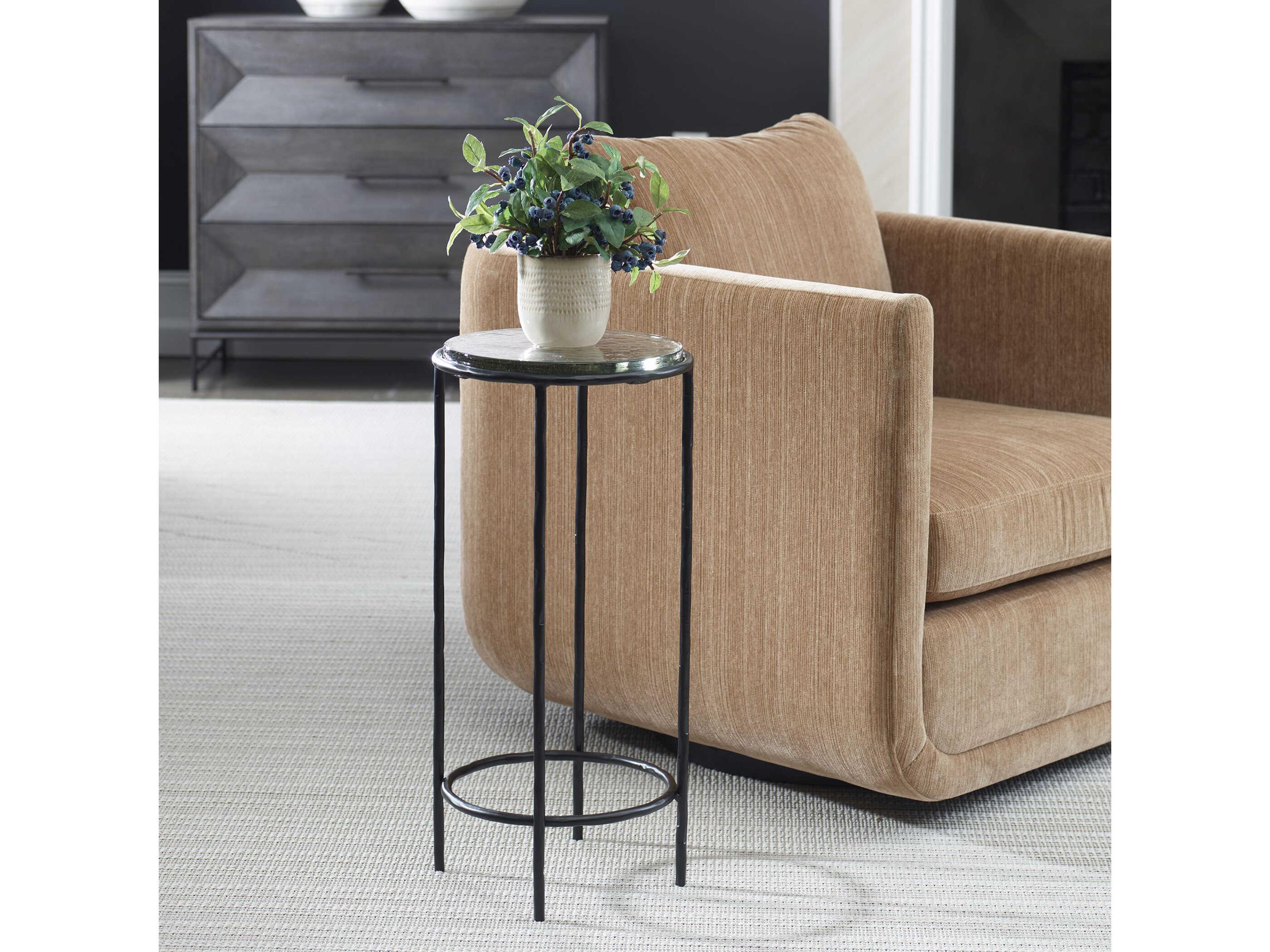 Luxecor Illumination Round Glass Black End Table