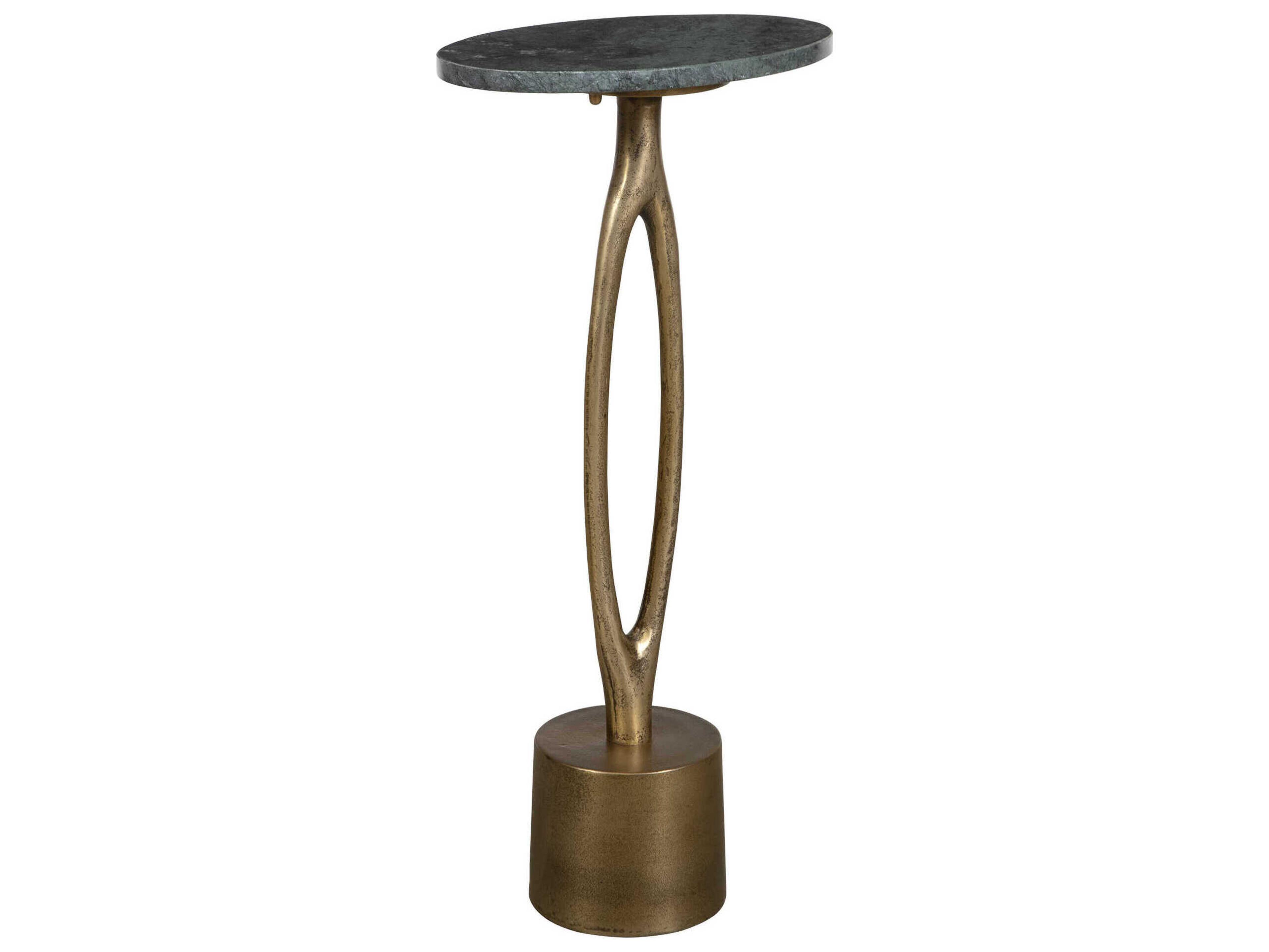 Luxecor Illumination Round Marble Antique Brass End Table