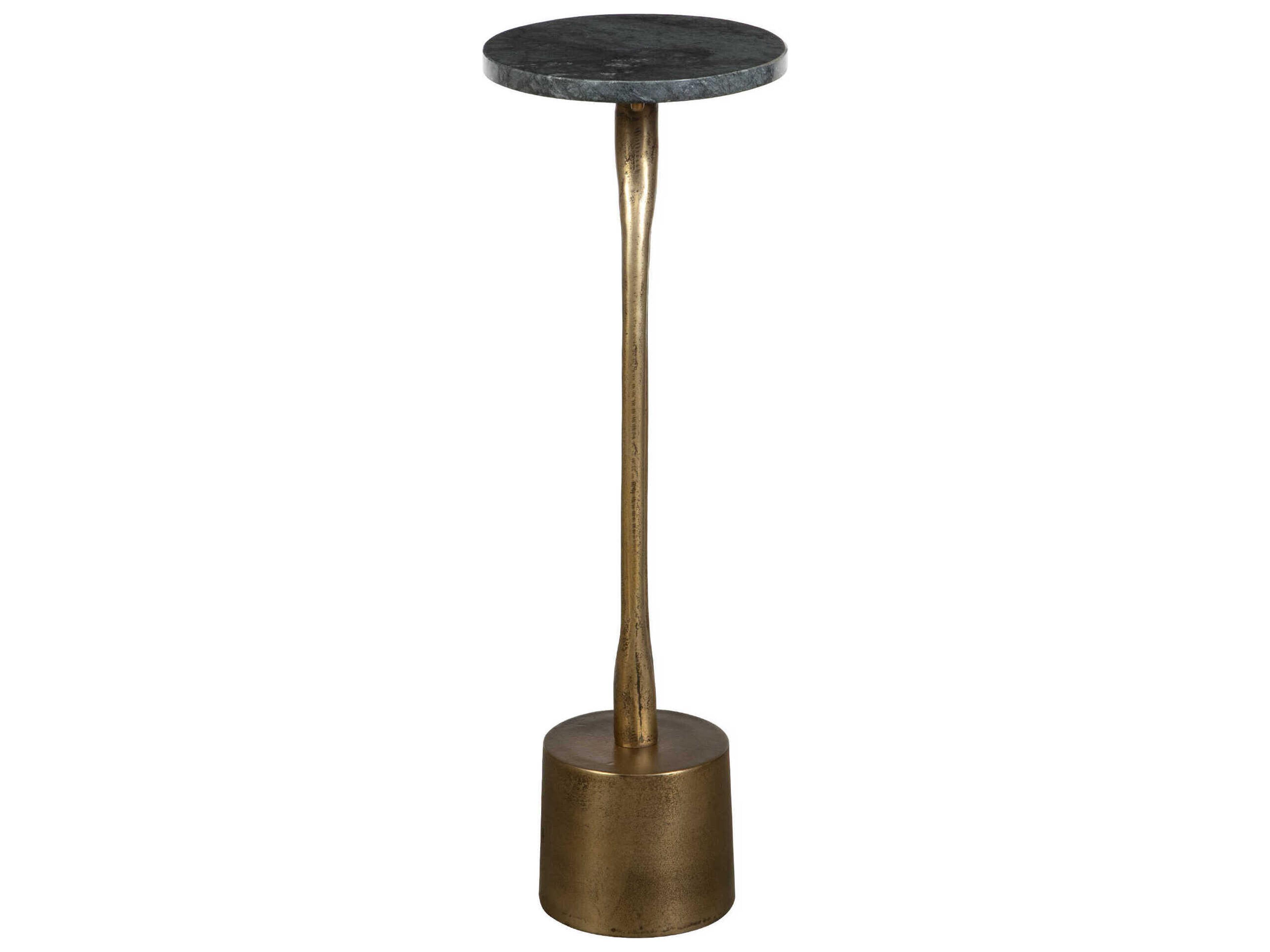 Luxecor Illumination Round Marble Antique Brass End Table