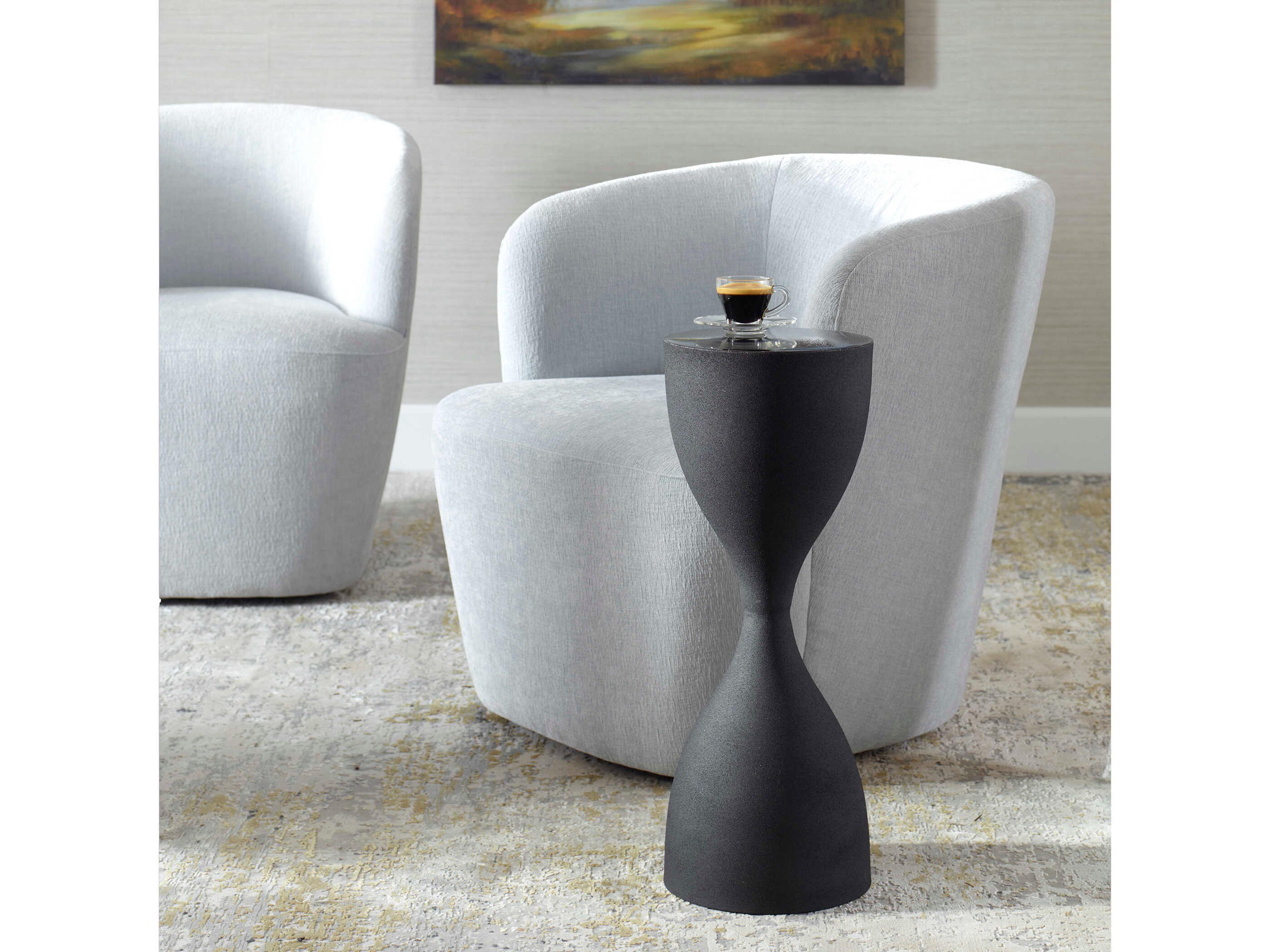 Luxecor Illumination Round Metal Snadpaper Black End Table