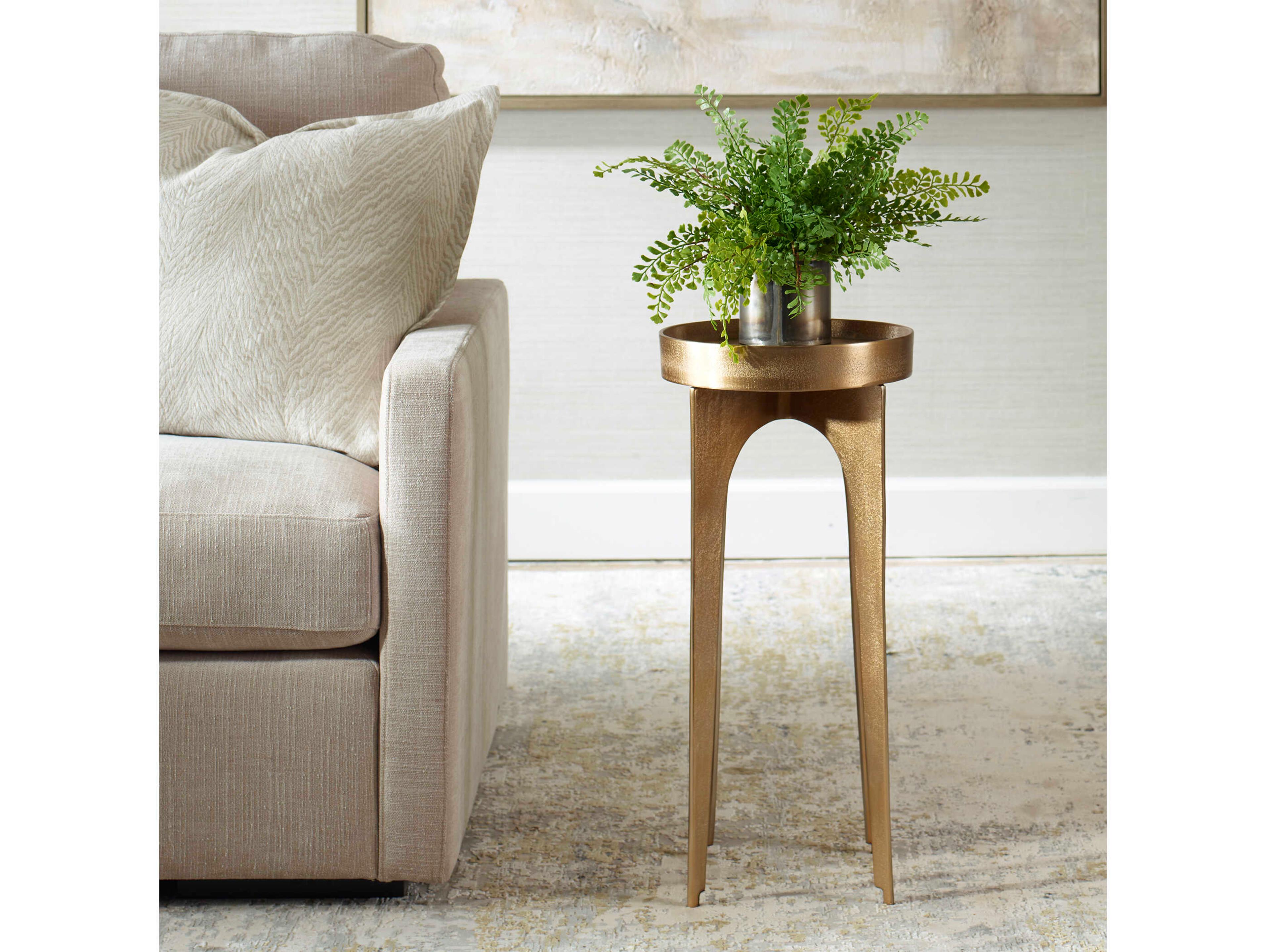 Luxecor Illumination Round Metal Raw Old Brass Antique End Table