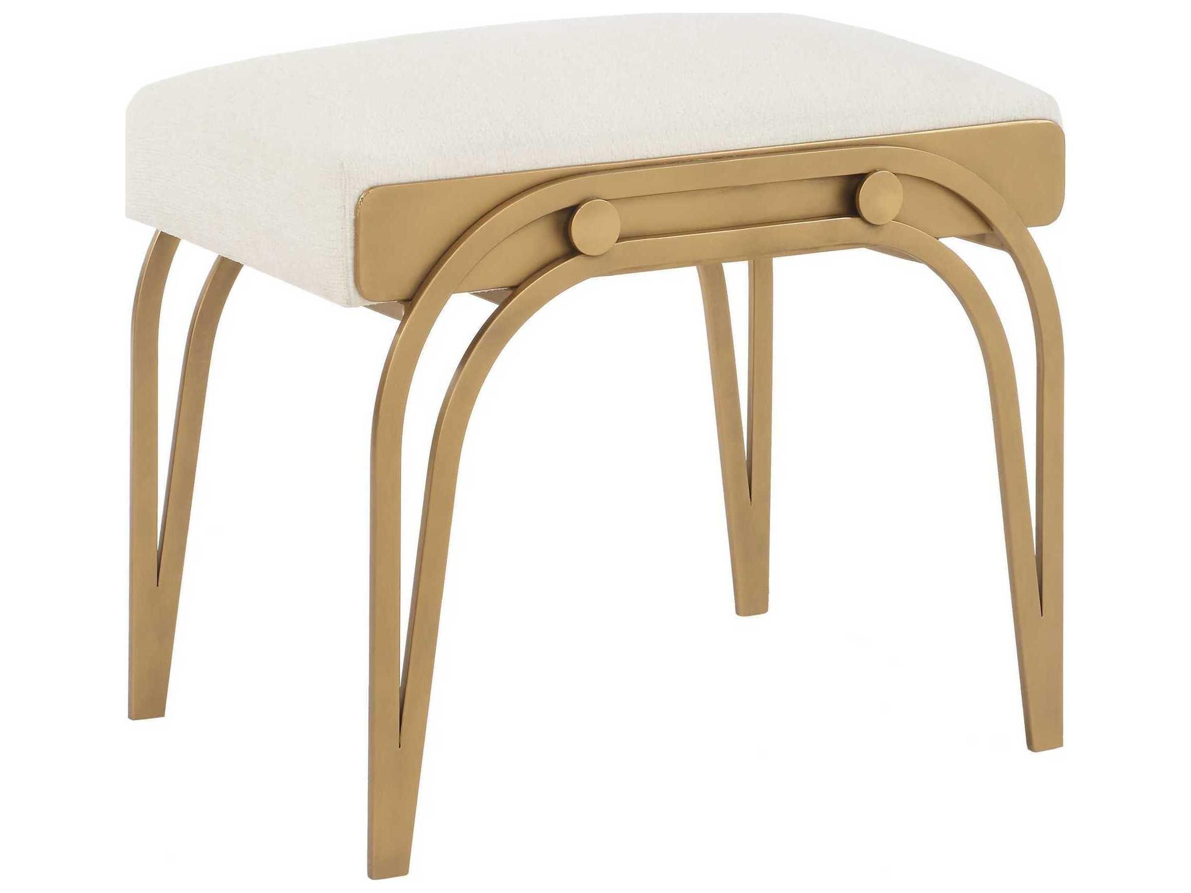 Illumination Antique Brushed Brass Light Cream Upholstered Accent Stool