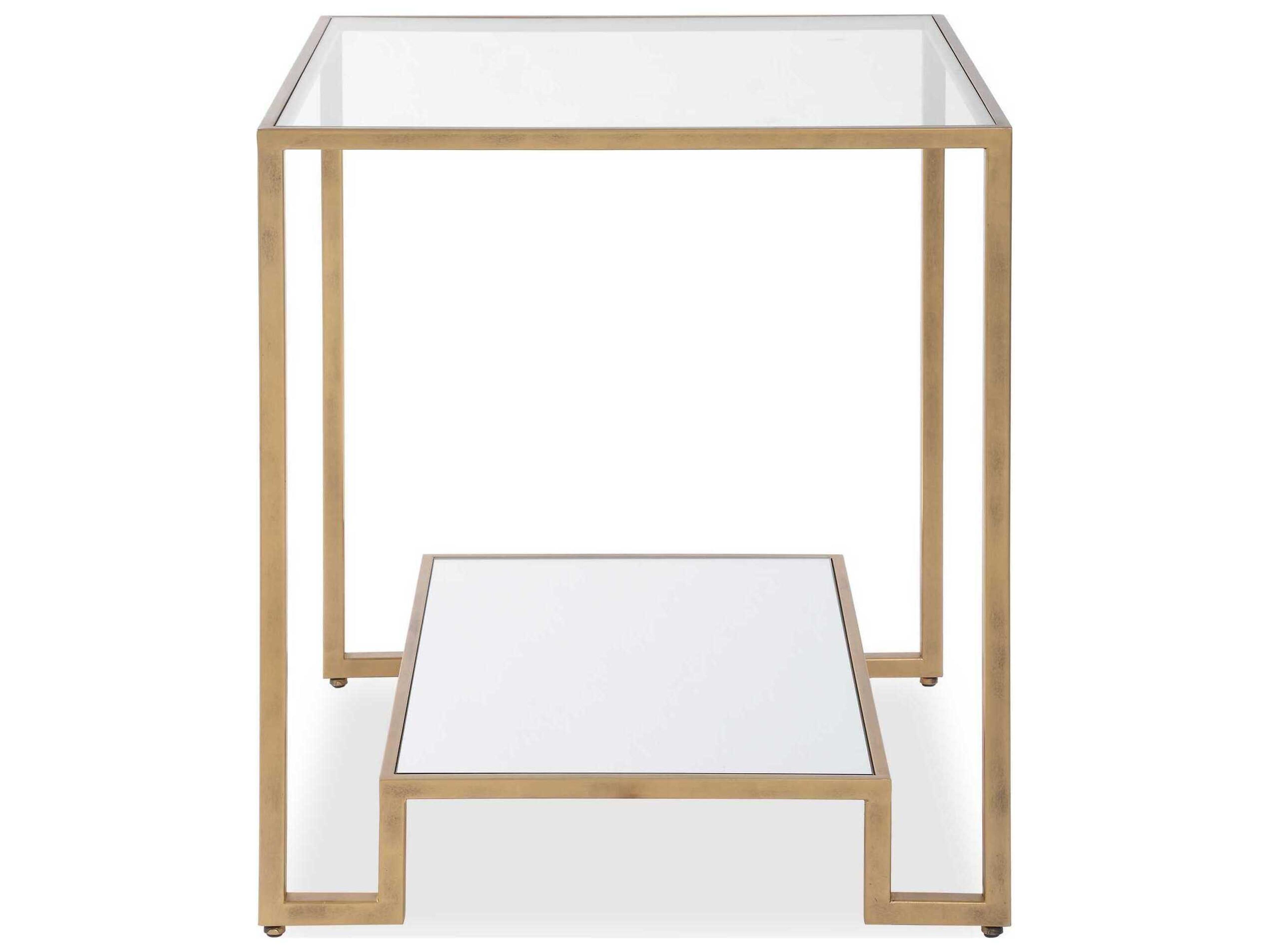 Luxecor Illumination Square Glass Antique Gold End Table