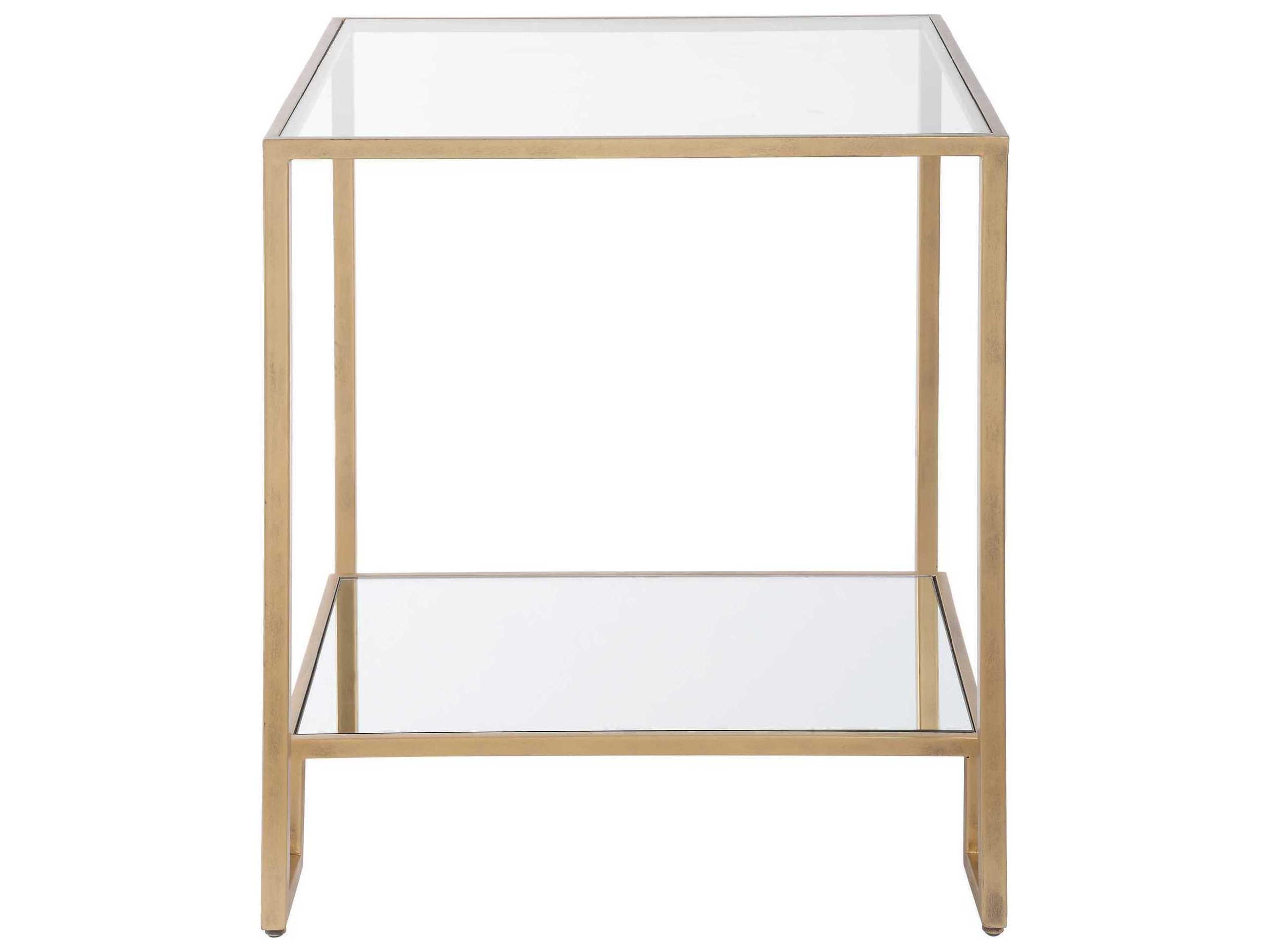 Luxecor Illumination Square Glass Antique Gold End Table