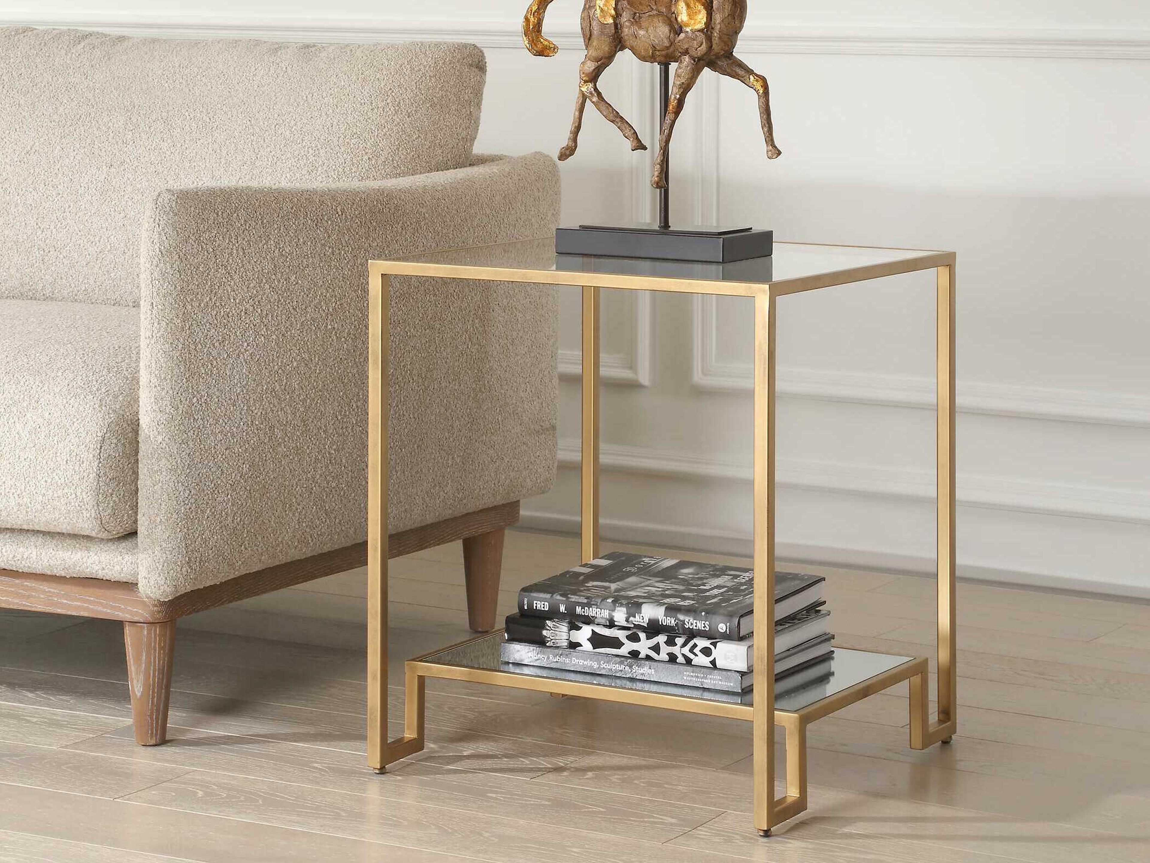 Luxecor Illumination Square Glass Antique Gold End Table