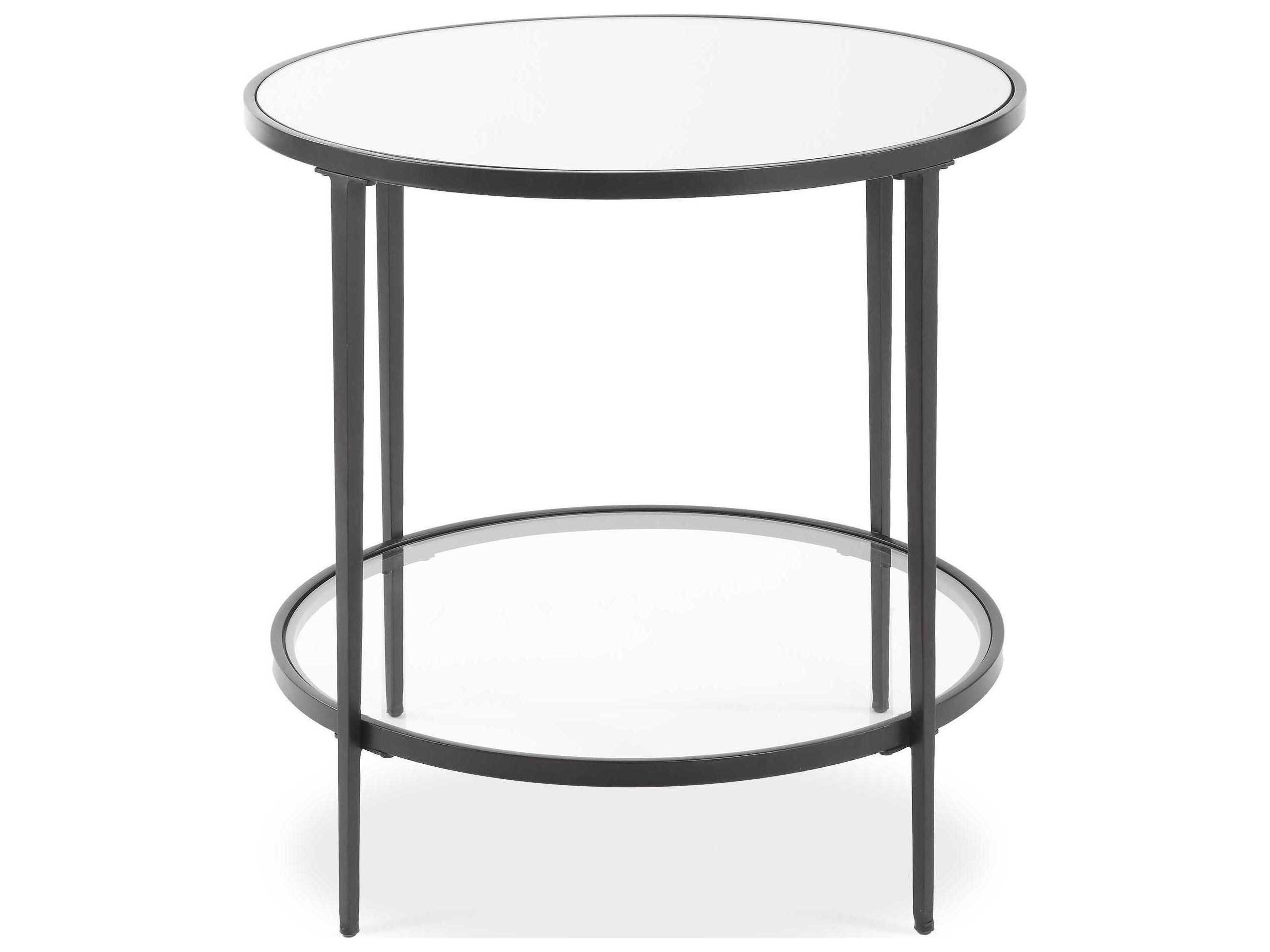 Luxecor Illumination Round Mirror Satin Black End Table
