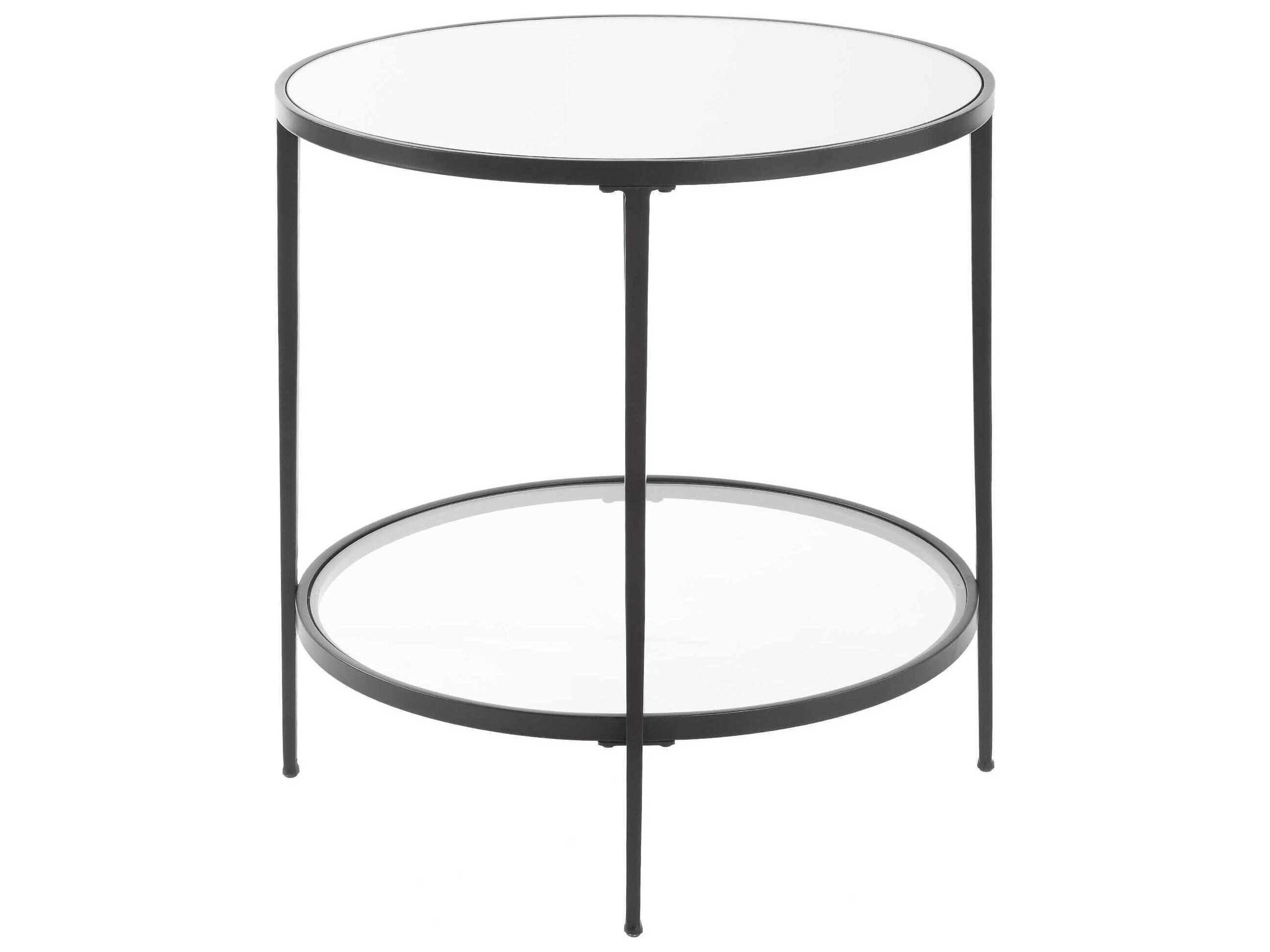 Luxecor Illumination Round Mirror Satin Black End Table
