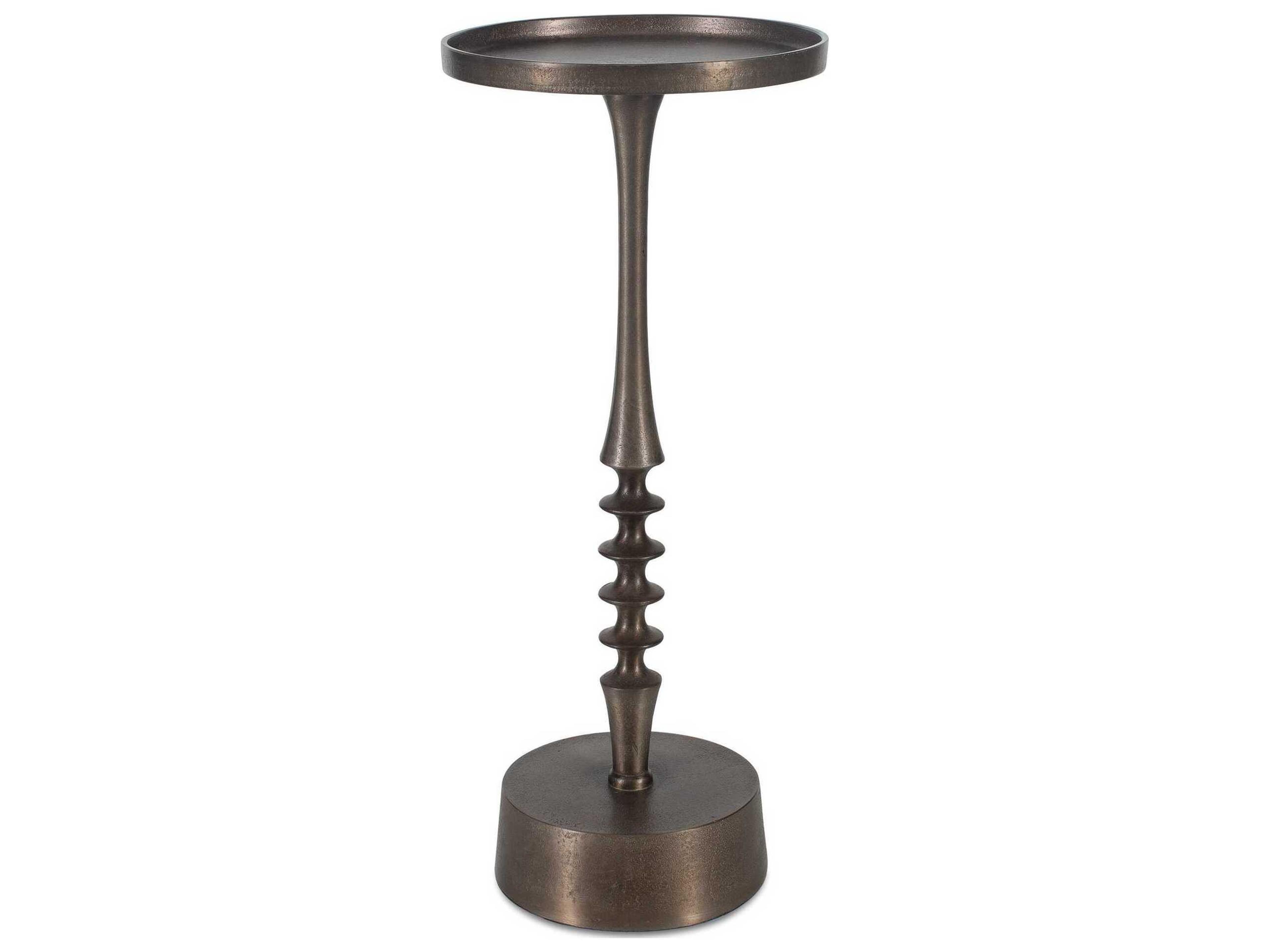Illumination Round Metal Bronze Antique End Table