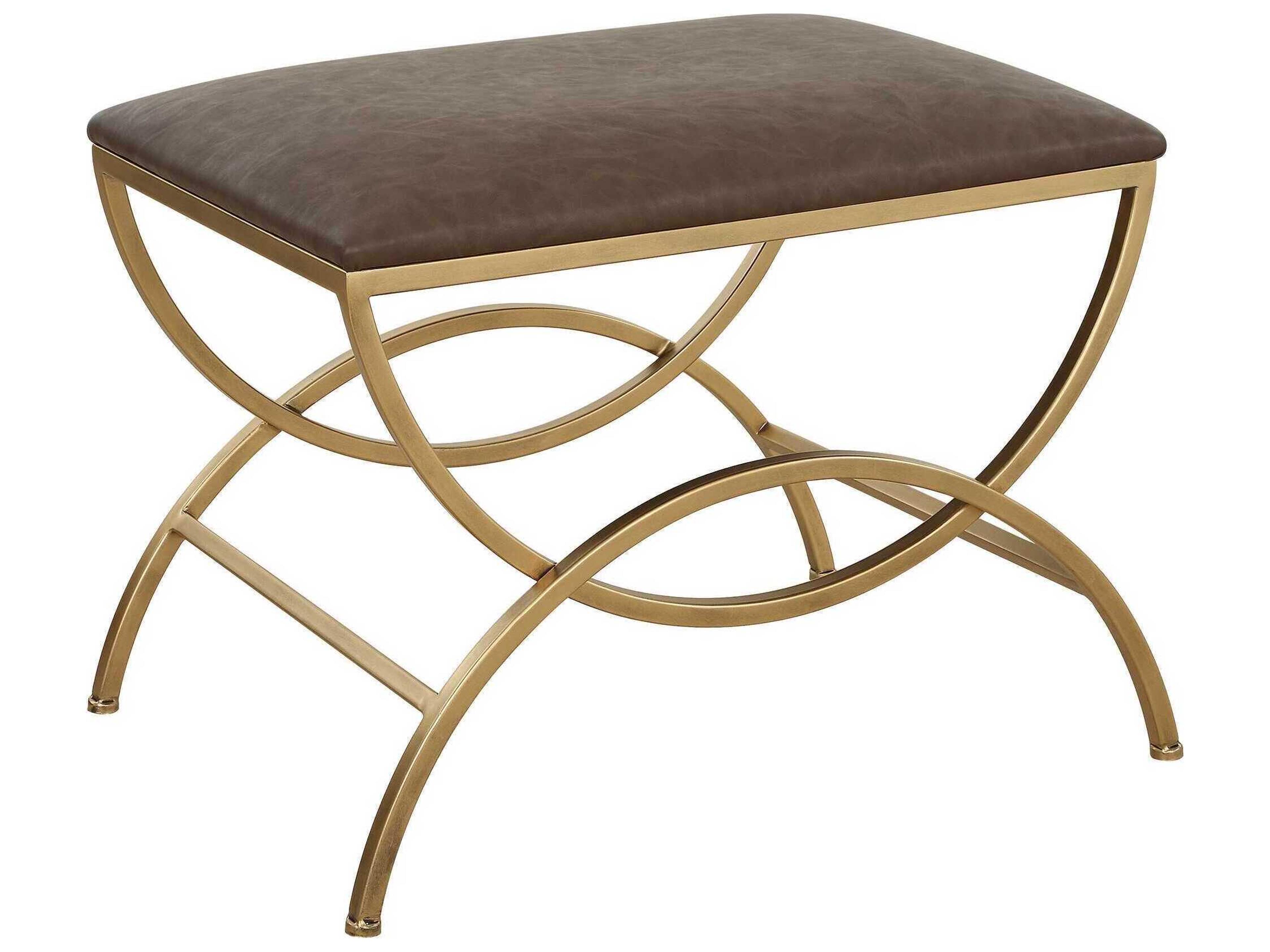 Illumination Antique Brushed Brass Gold Faux Leather Accent Stool