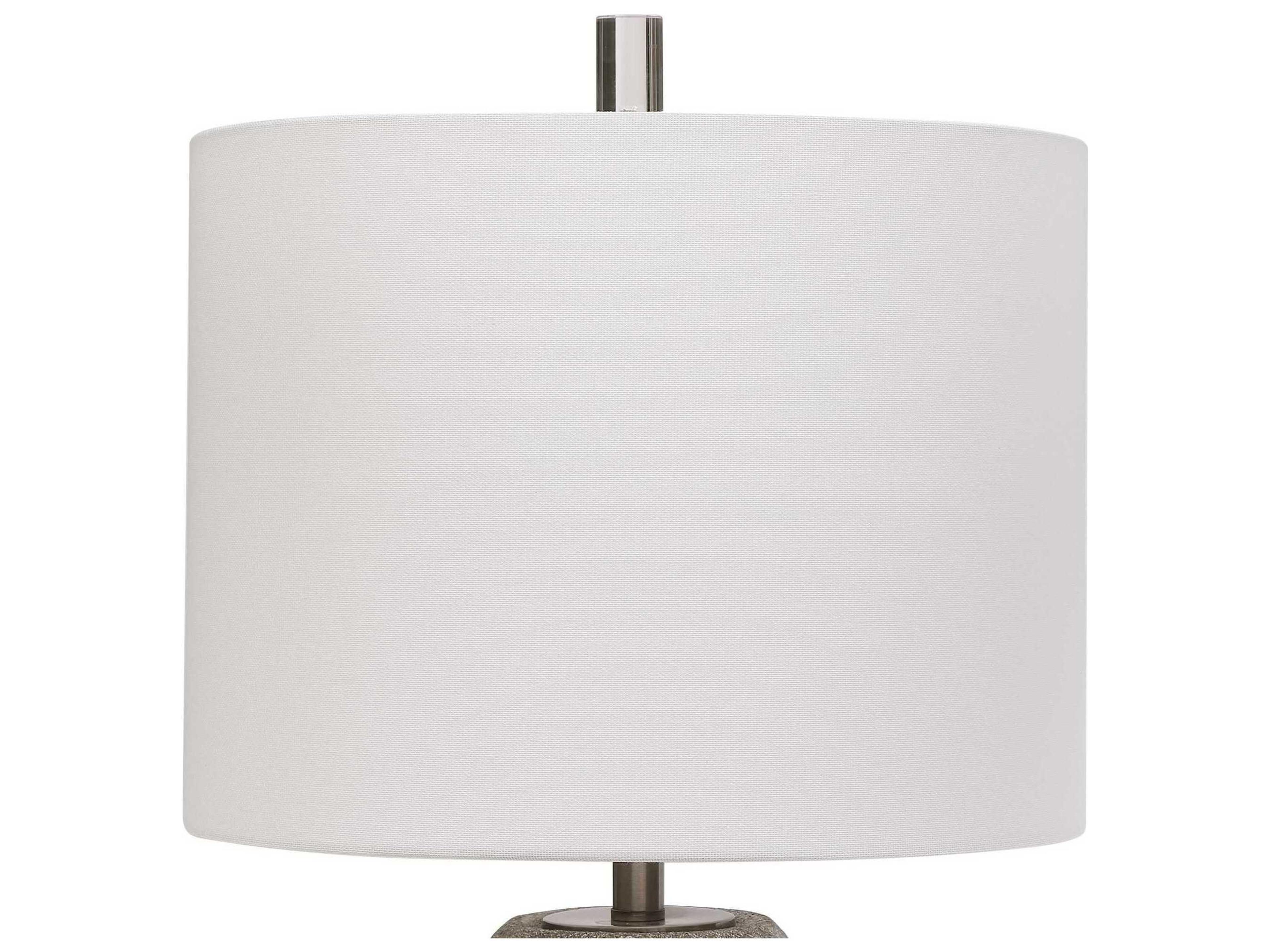 Luxecor Illumination Stone Gray Silver Round Drum Hardback Traditional Table Lamp