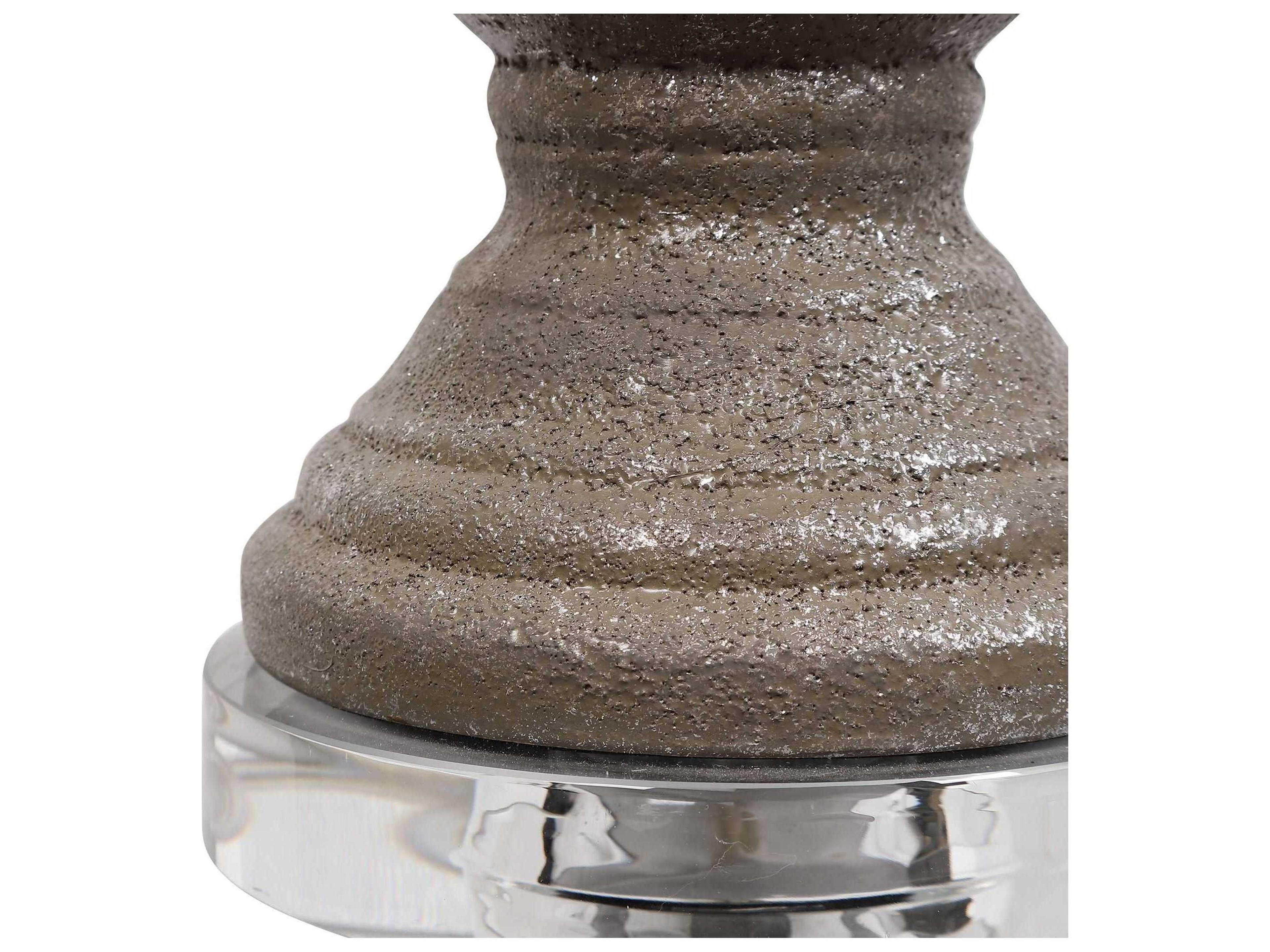 Luxecor Illumination Stone Gray Silver Round Drum Hardback Traditional Table Lamp