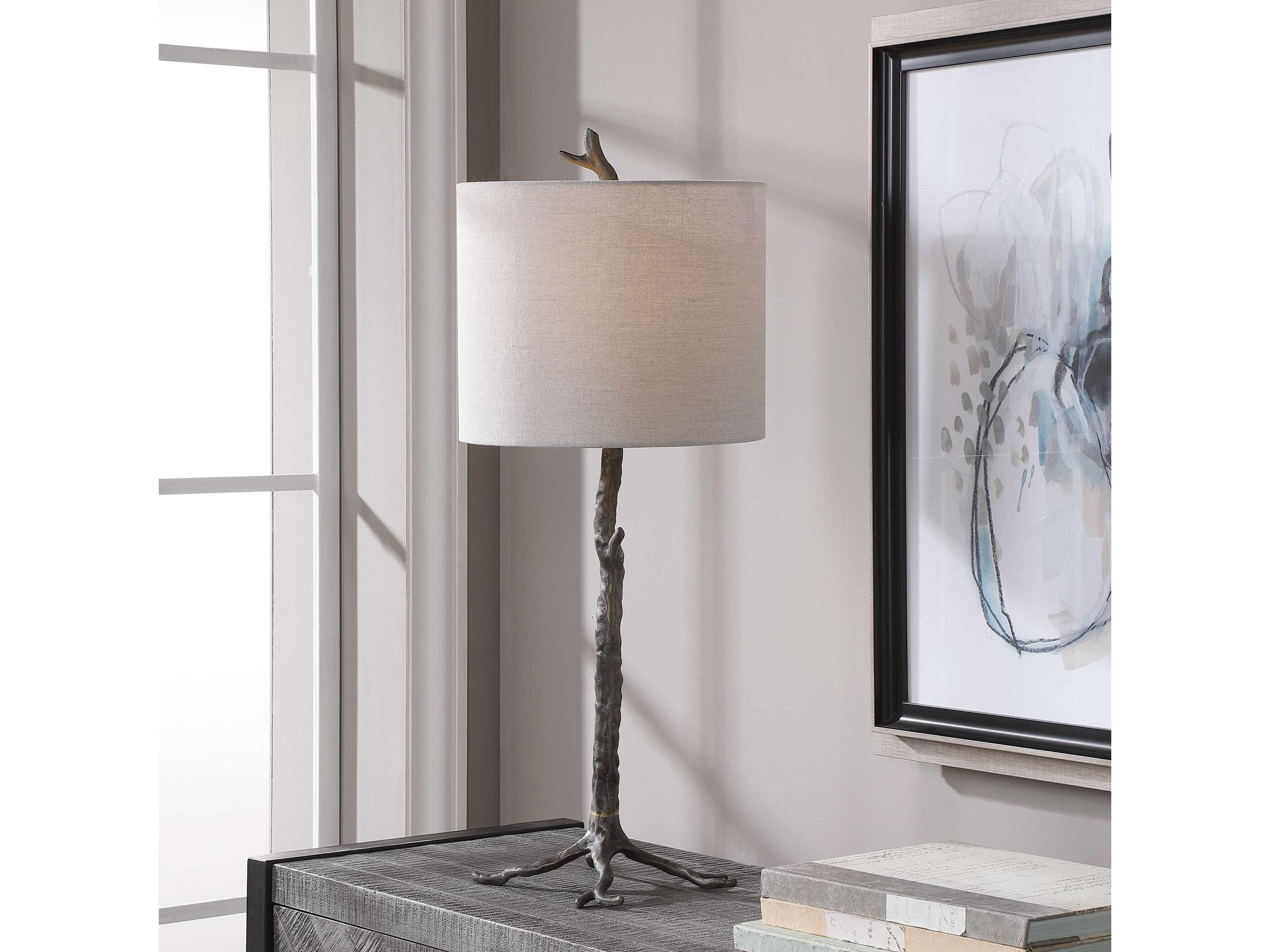 Luxecor Illumination Dark Gunmetal Gold Round Drum Hardback Buffet Lamp