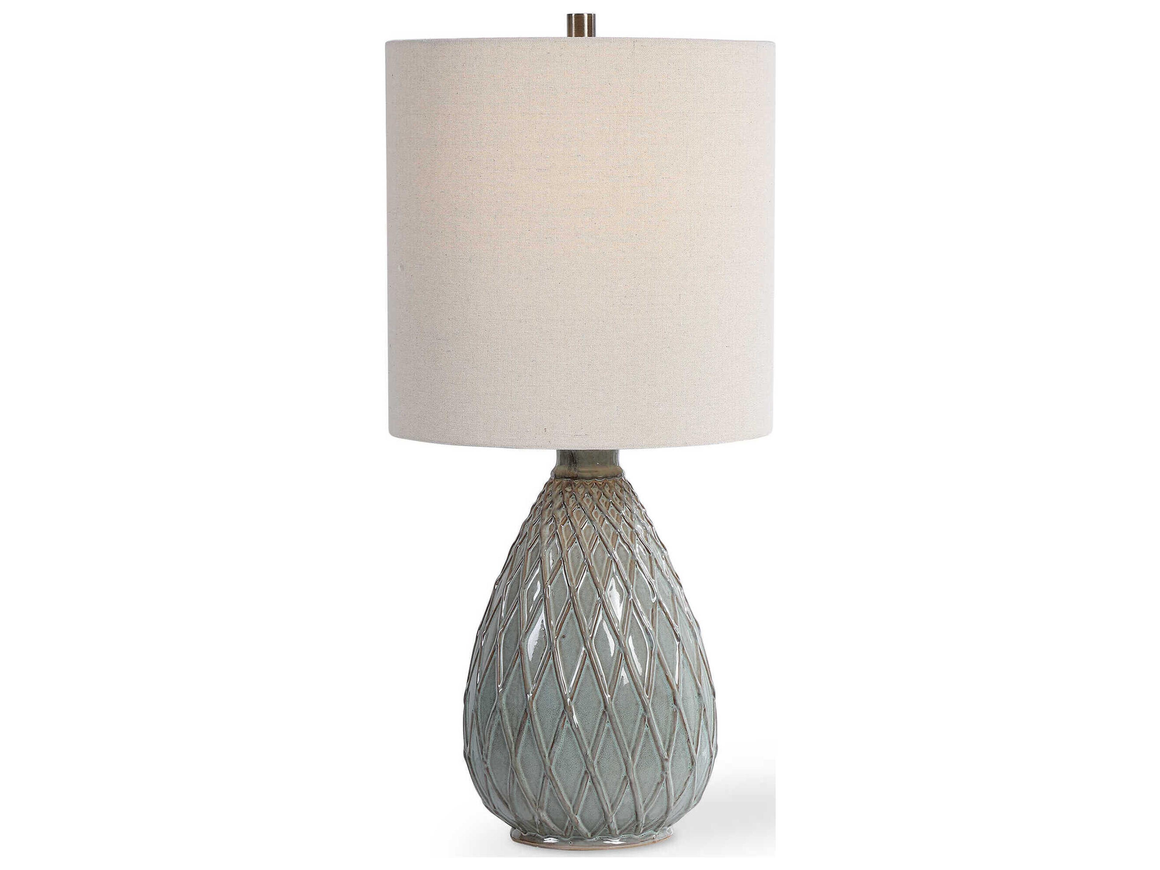 Luxecor Illumination Rust Aqua Round Drum Hardback Blue Buffet Lamp