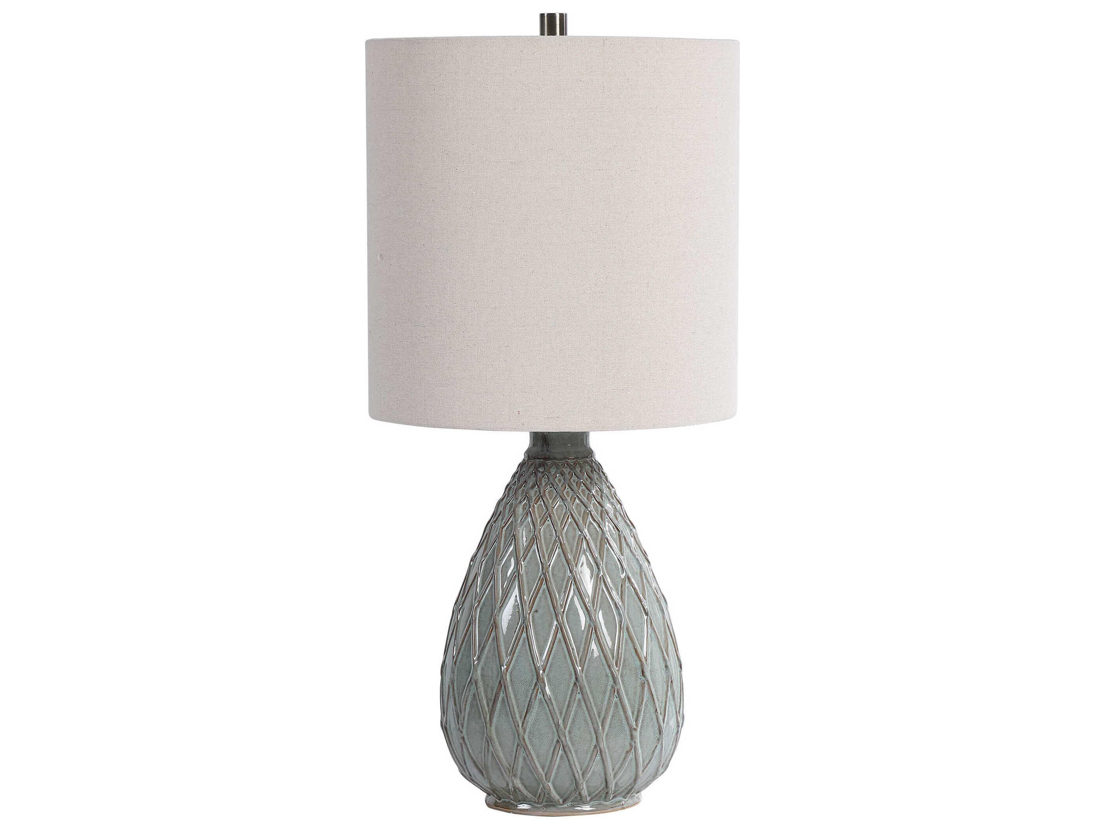 Luxecor Illumination Rust Aqua Round Drum Hardback Blue Buffet Lamp