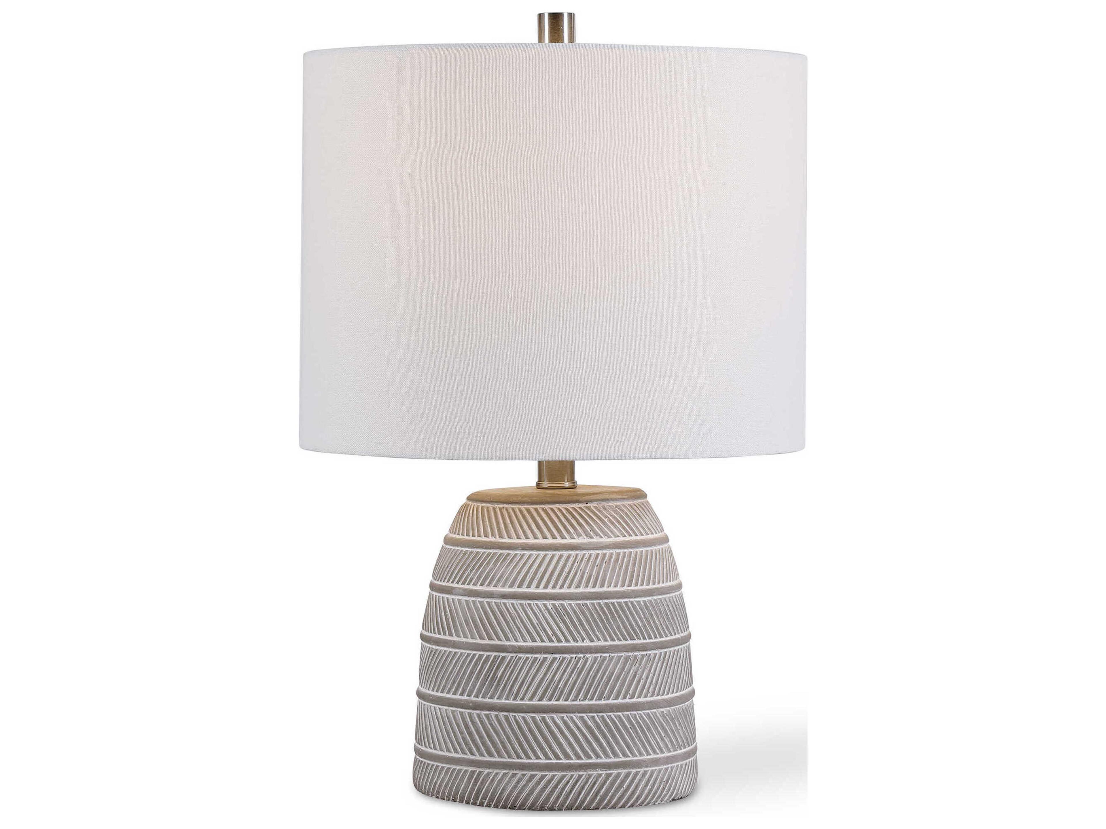 Luxecor Illumination Gray White Round Drum Hardback Table Lamp