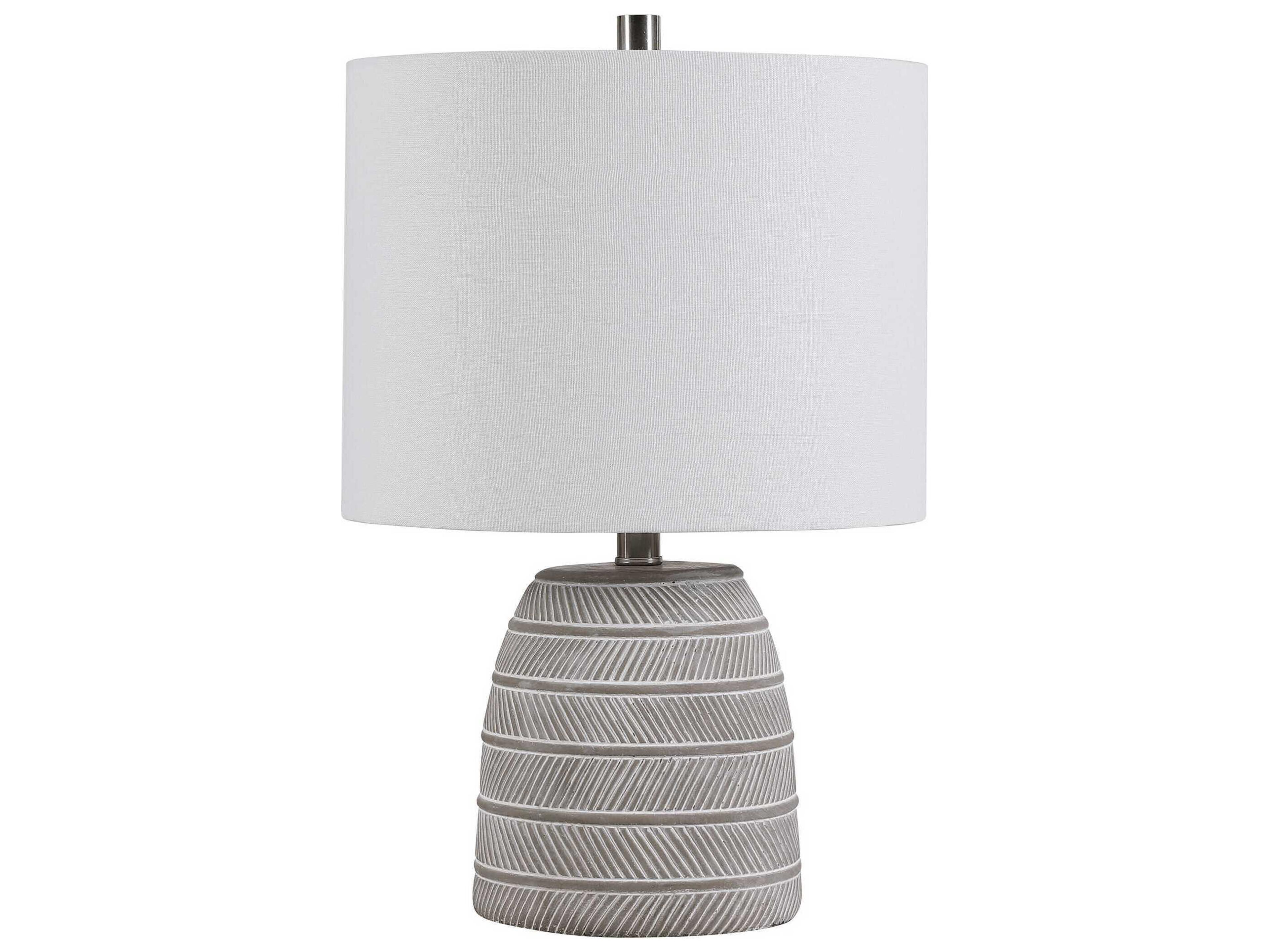 Luxecor Illumination Gray White Round Drum Hardback Table Lamp