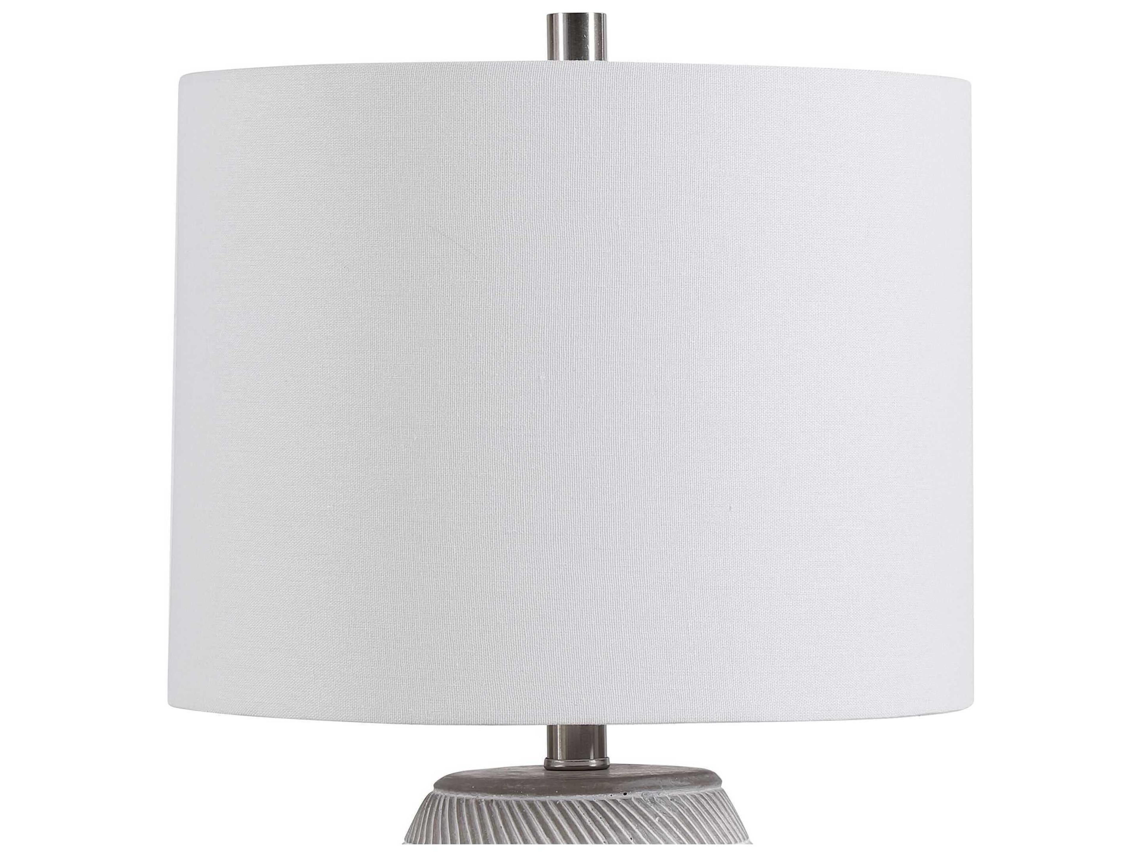 Luxecor Illumination Gray White Round Drum Hardback Table Lamp