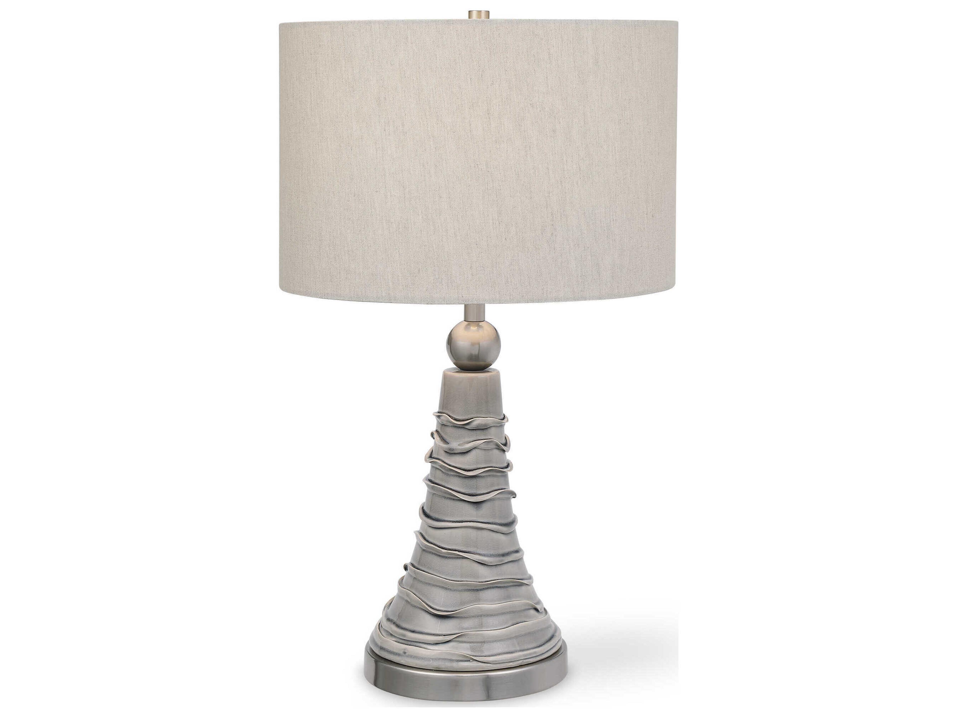 Luxecor Illumination Dove Gray Brushed Nickel Kd Round Drum Hardback Table Lamp