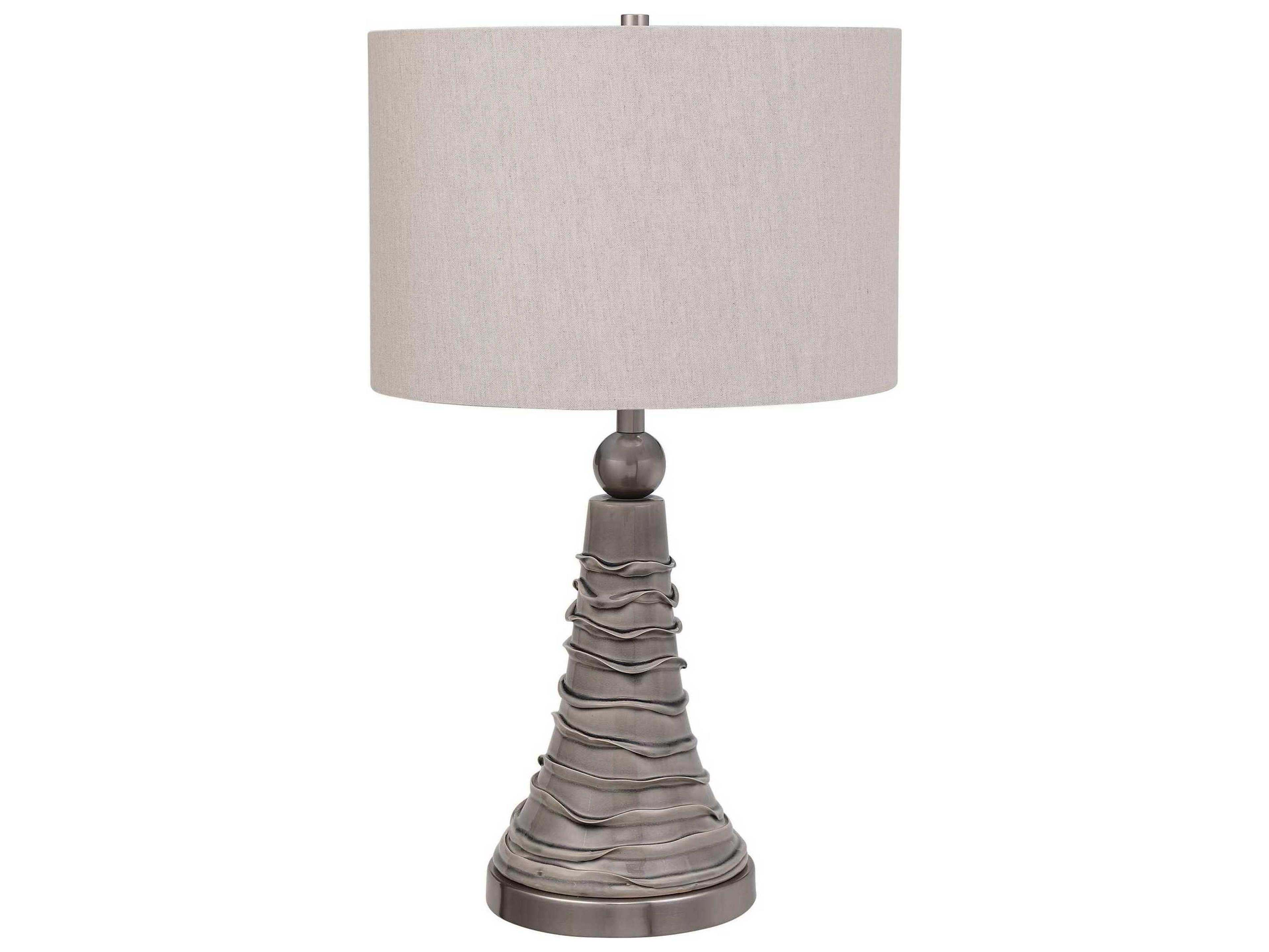Luxecor Illumination Dove Gray Brushed Nickel Kd Round Drum Hardback Table Lamp