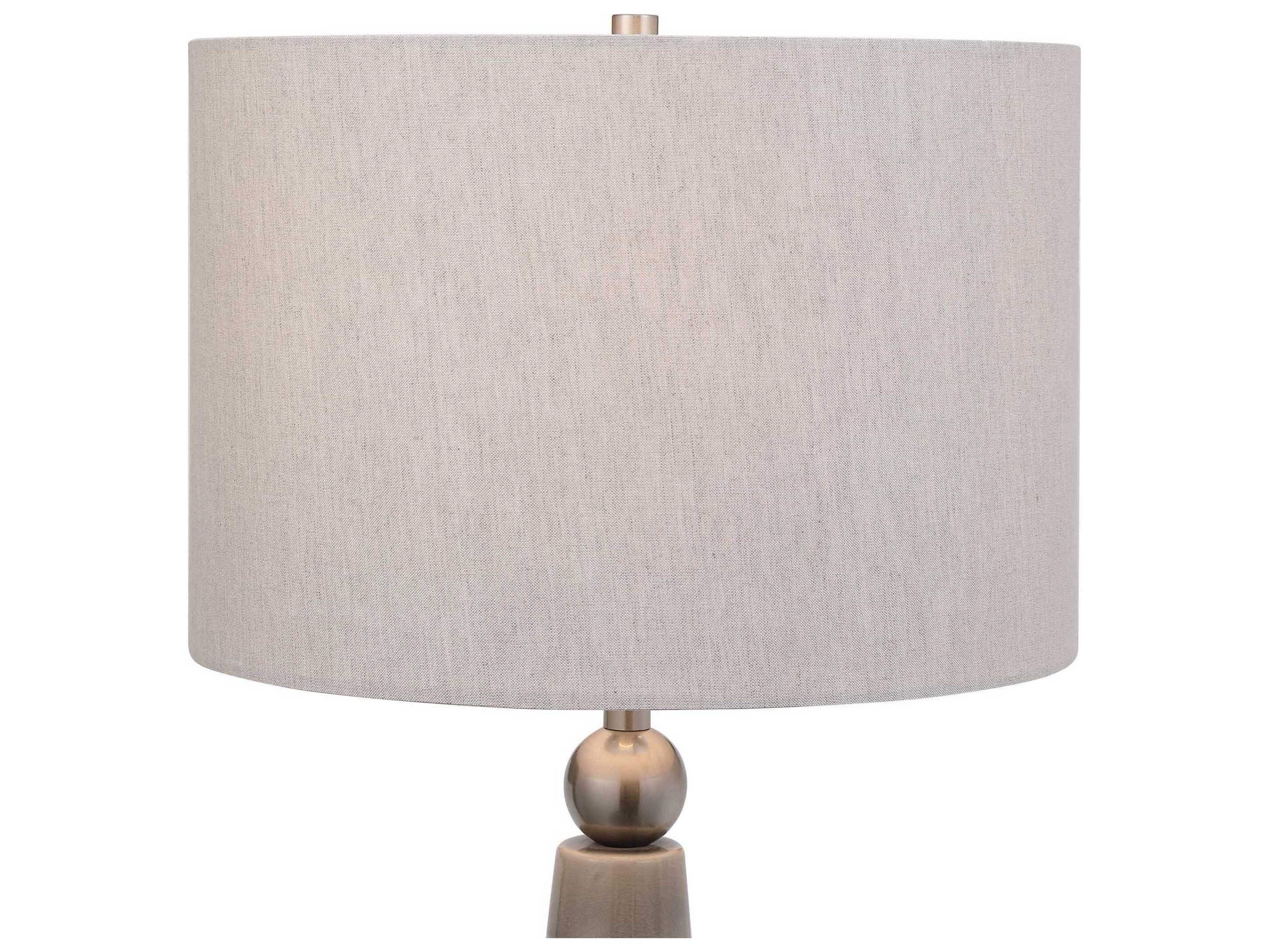 Luxecor Illumination Dove Gray Brushed Nickel Kd Round Drum Hardback Table Lamp