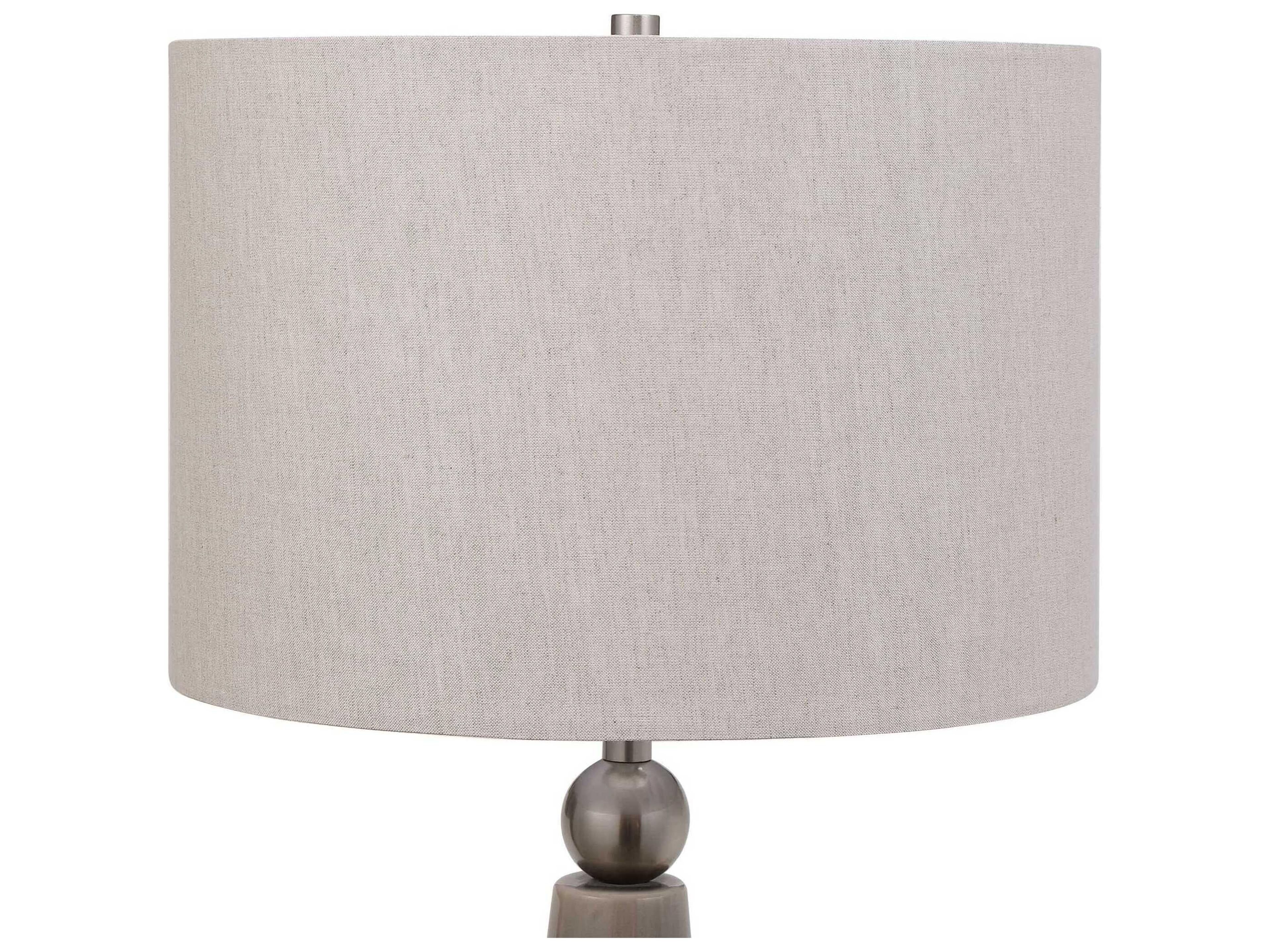 Luxecor Illumination Dove Gray Brushed Nickel Kd Round Drum Hardback Table Lamp